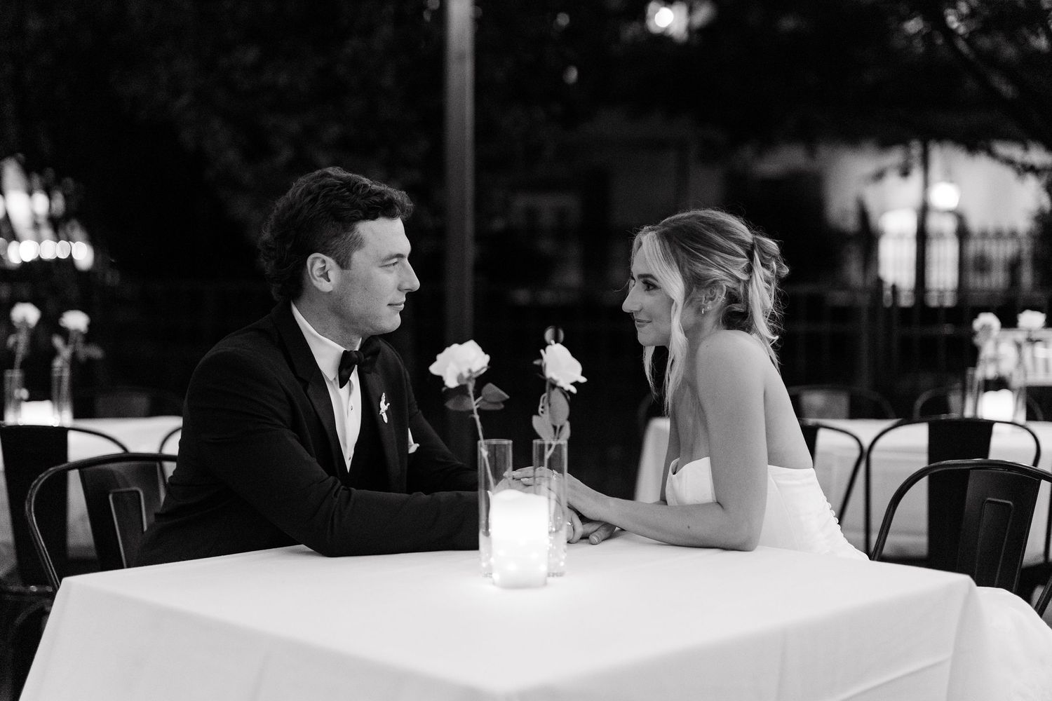 Black and white wedding moments captured during the couple's special day.