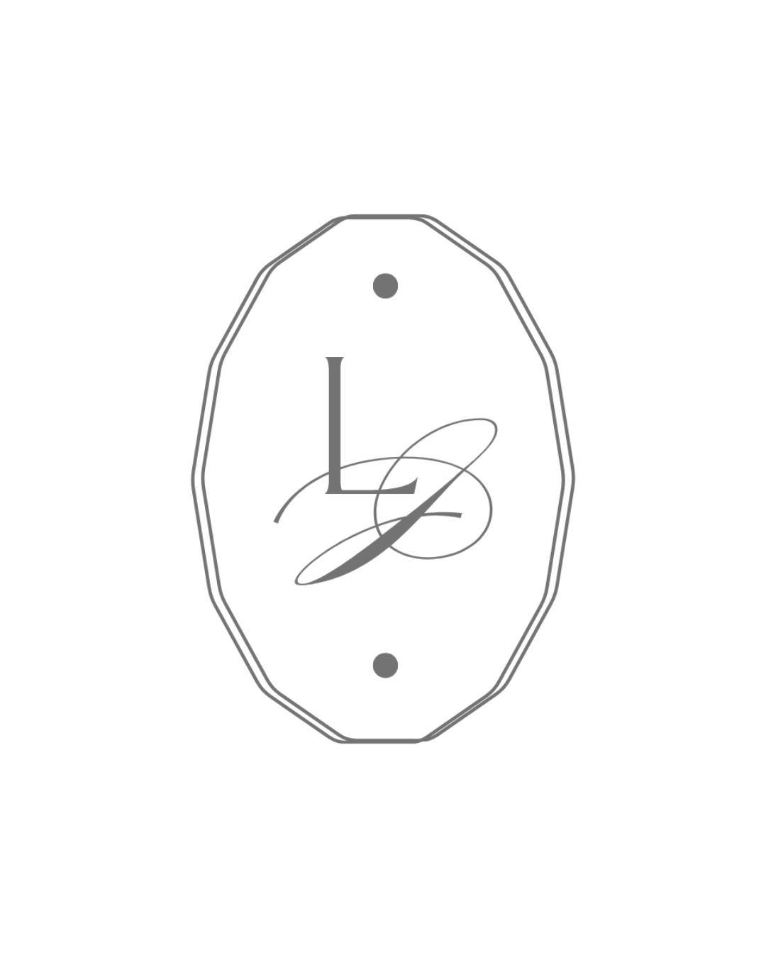 Elegant oval logo with decorative scalloped border featuring intertwined LZ monogram initials in gray on white background.