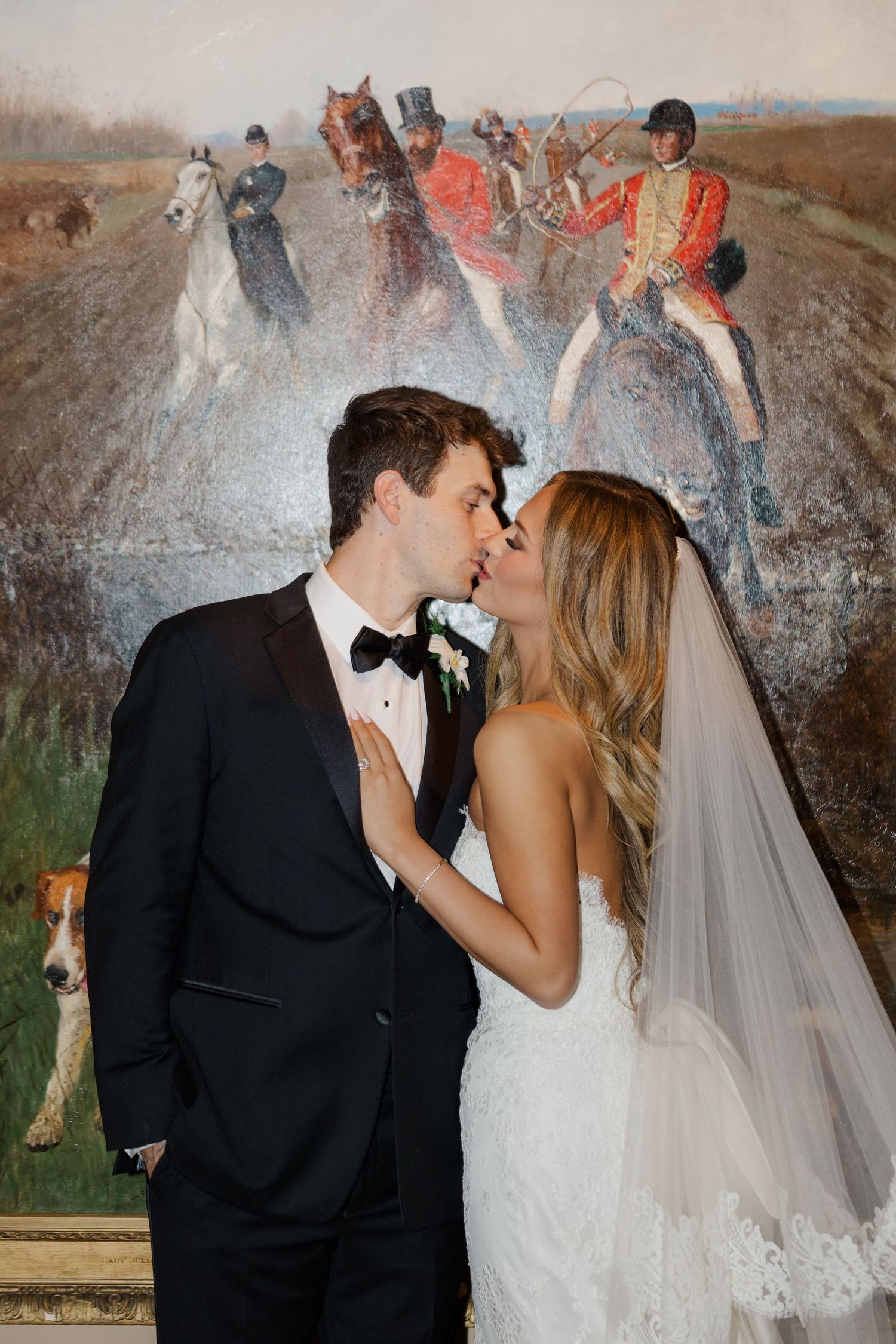 A romantic sequence of wedding photos showing a couple sharing intimate moments against a textured backdrop.