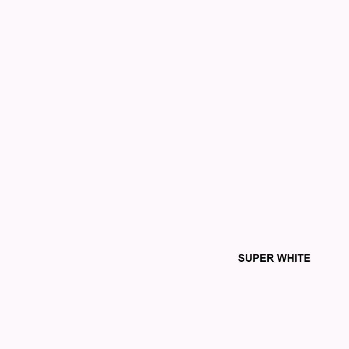 A minimalist white square graphic with black text reading 'SUPER WHITE' in the bottom right corner.