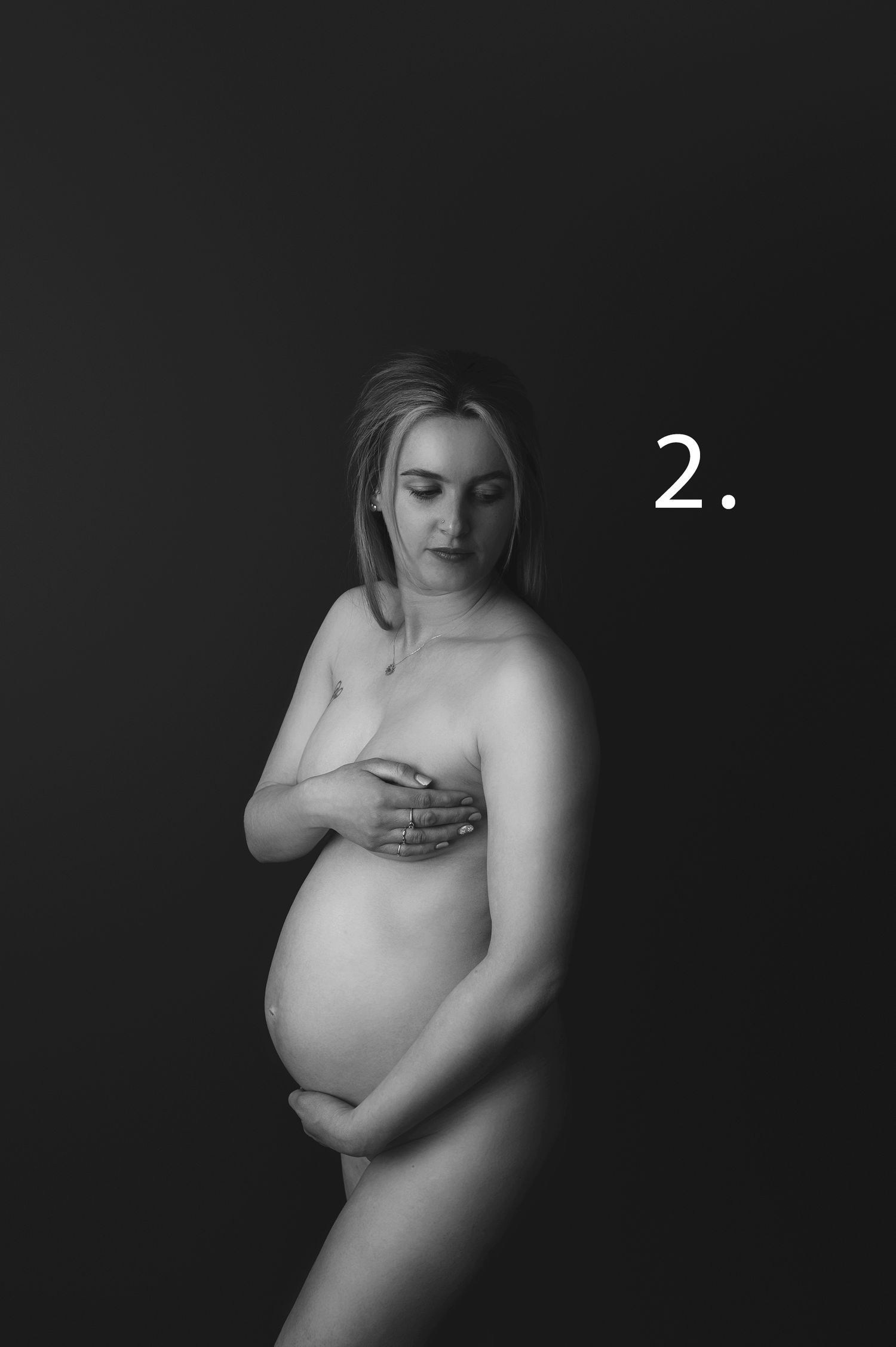 A series of artistic black and white maternity photos showing a pregnant woman's silhouette in different poses.