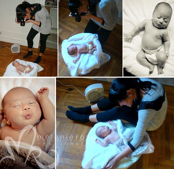 Collection of newborn photography session images showing different angles and poses.