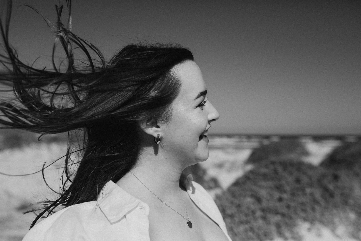 Windswept hair at the beach