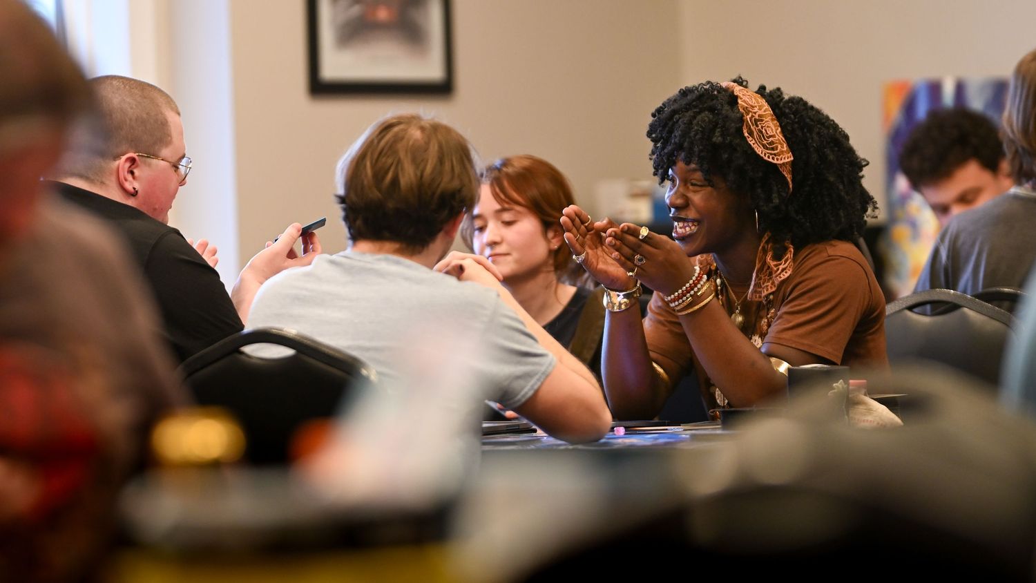 People sitting together at a table.
