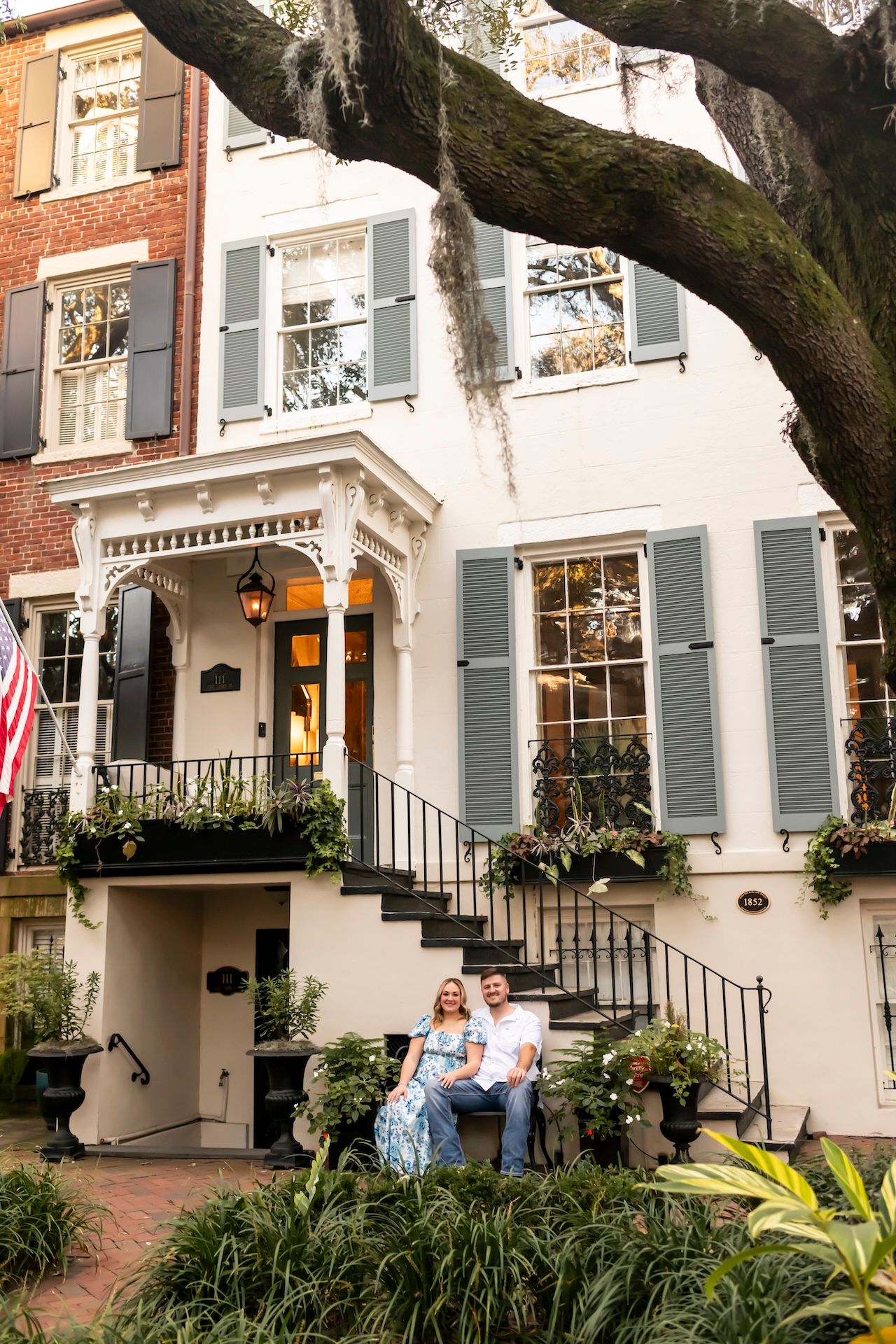 Fall engagement photos on Jones Street in Savannah.