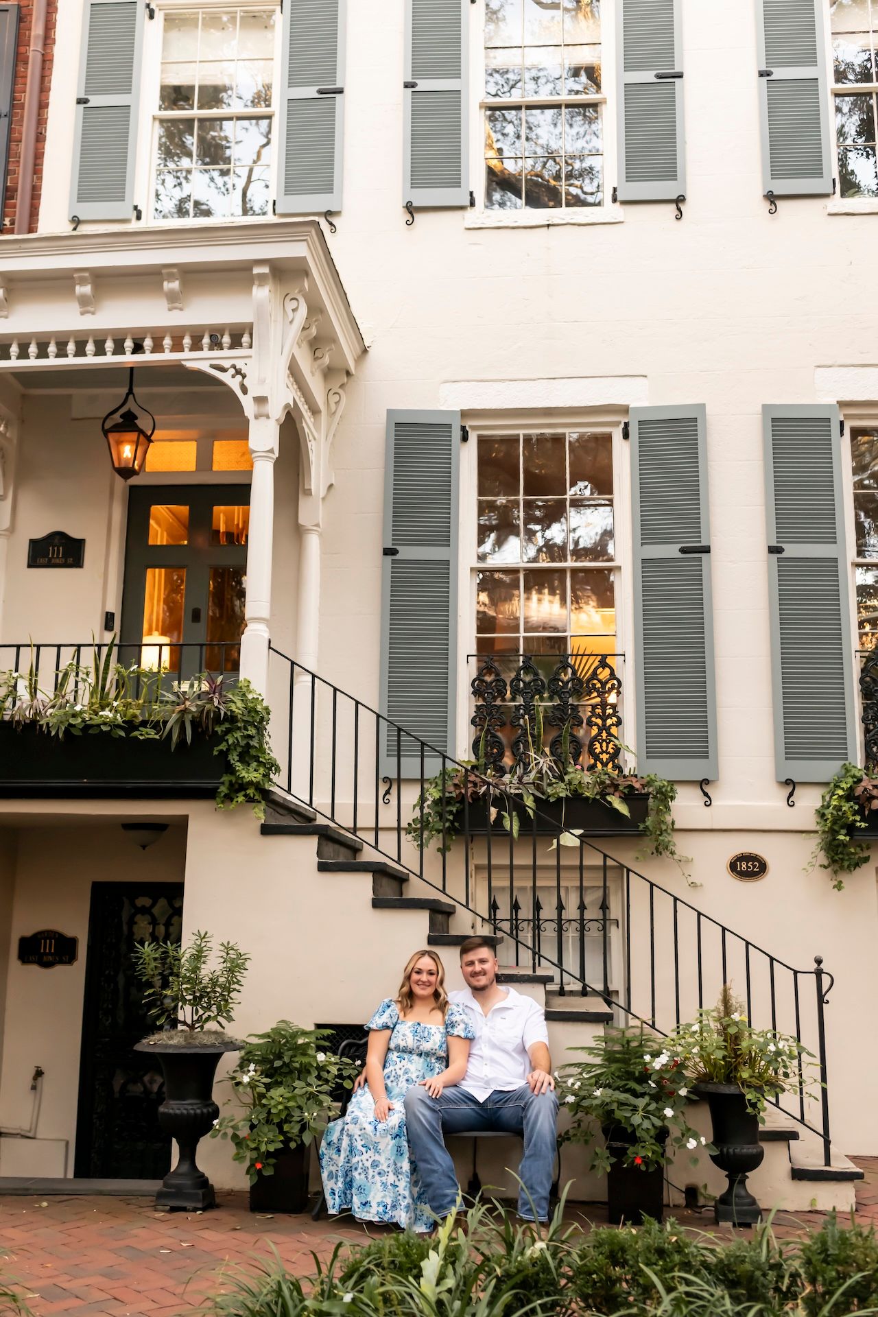 Engagement photos on historic Jones Street Savannah.
