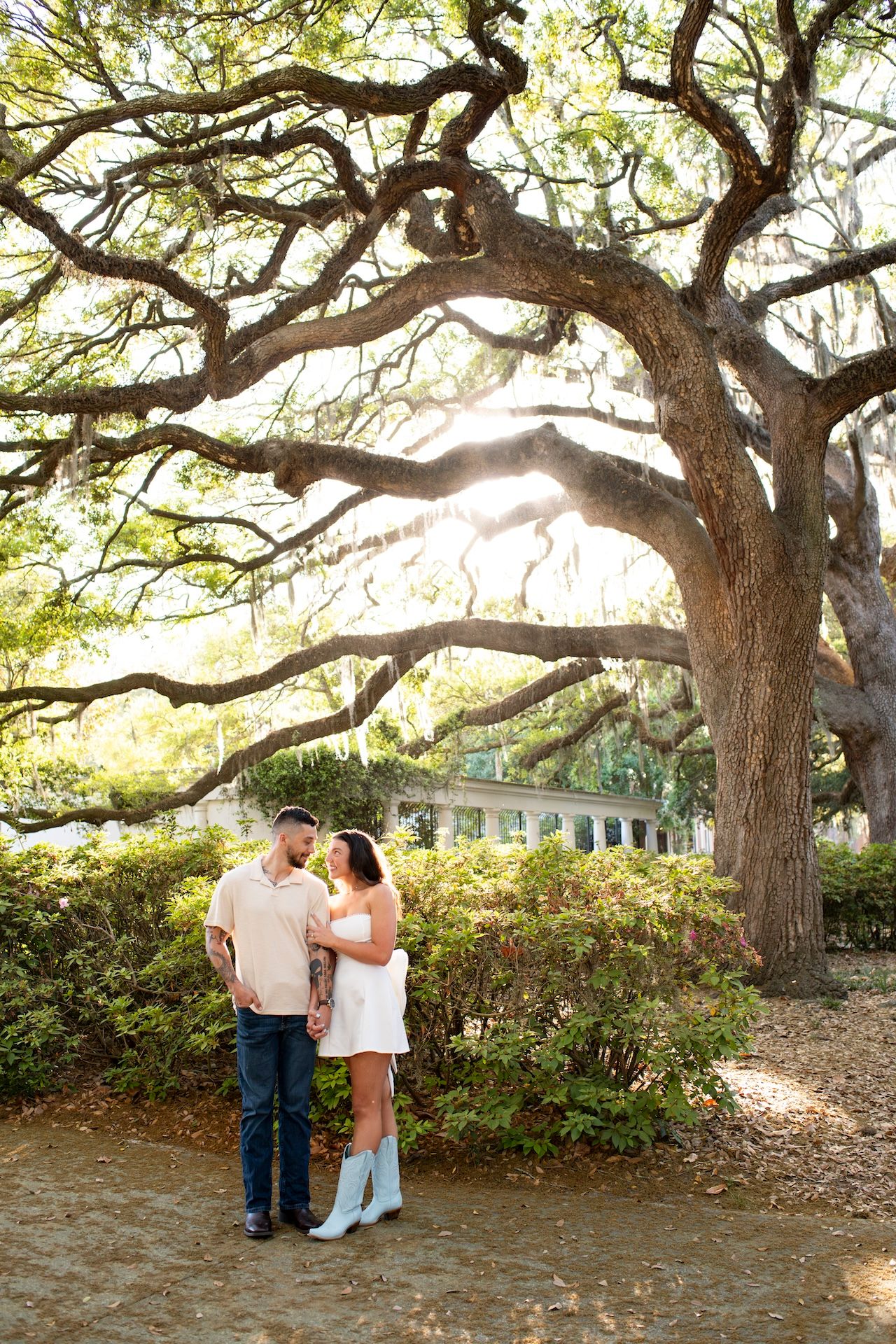 Spring engagement photos at Forsyth Park in Savannah Georgia.