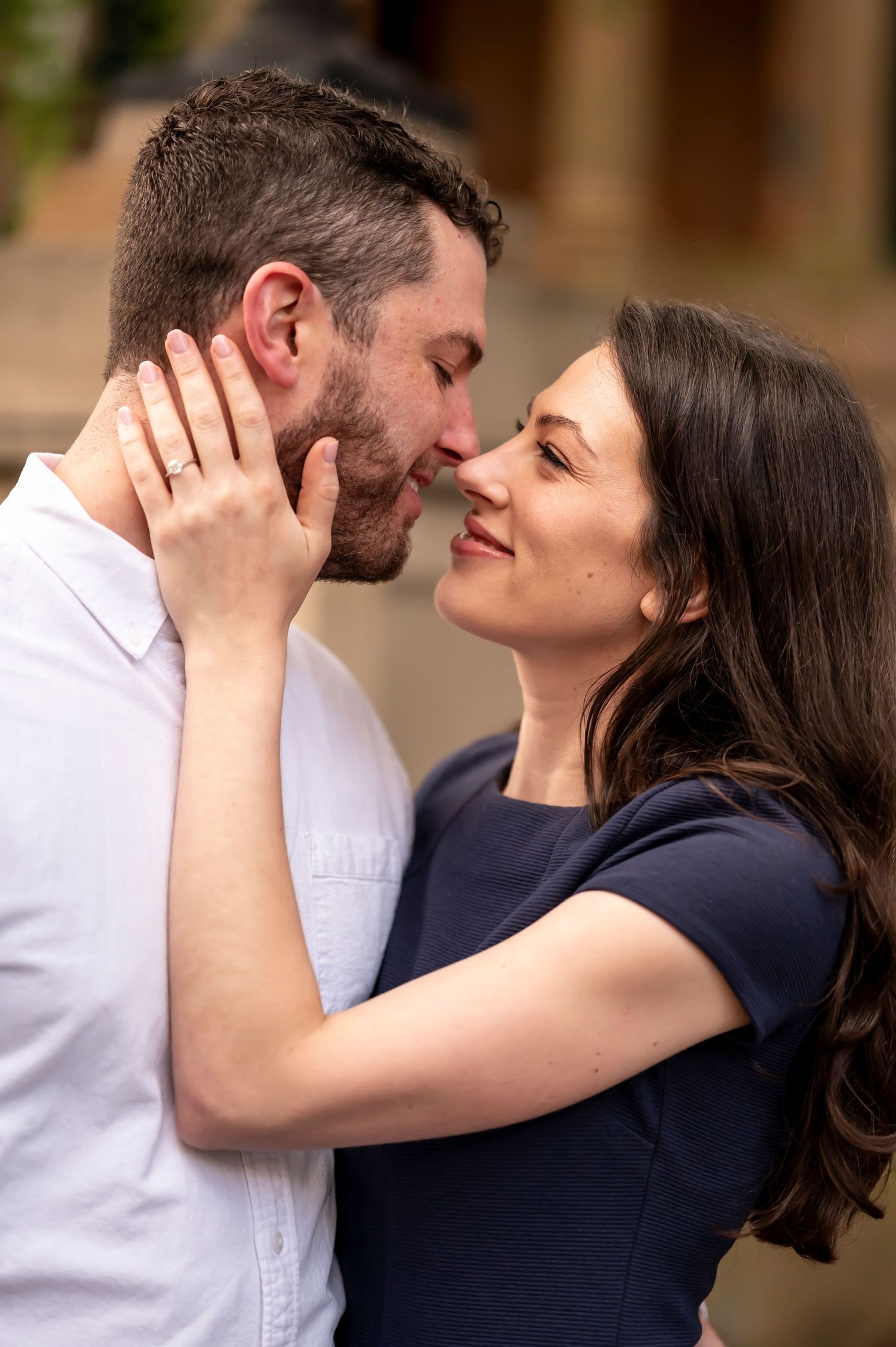 A romantic couple sharing intimate moments in a series of snapshots showing closeness and affection.