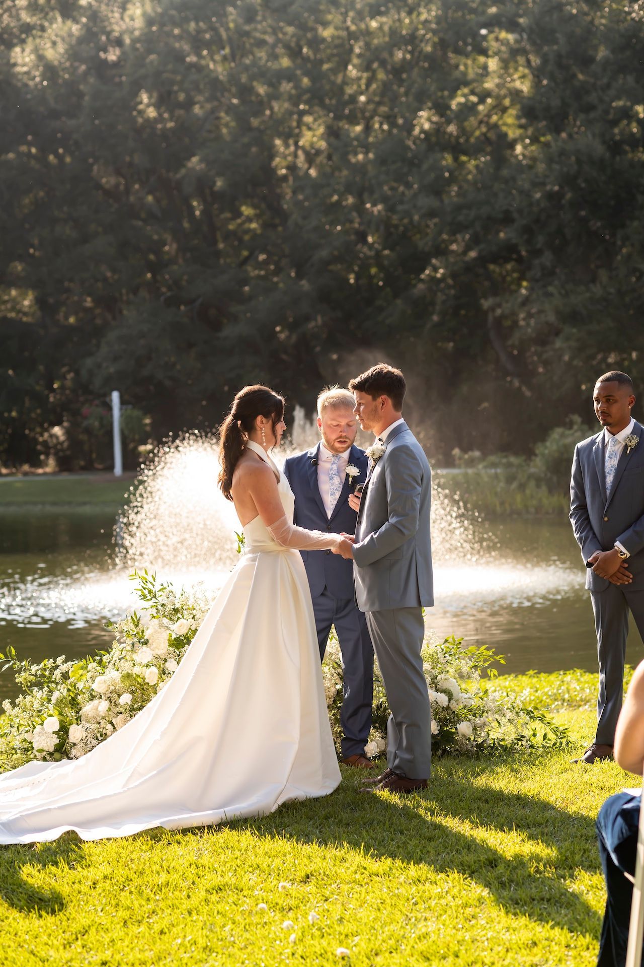 Bride and Groom exchanging vows outdoors at Savannah venue