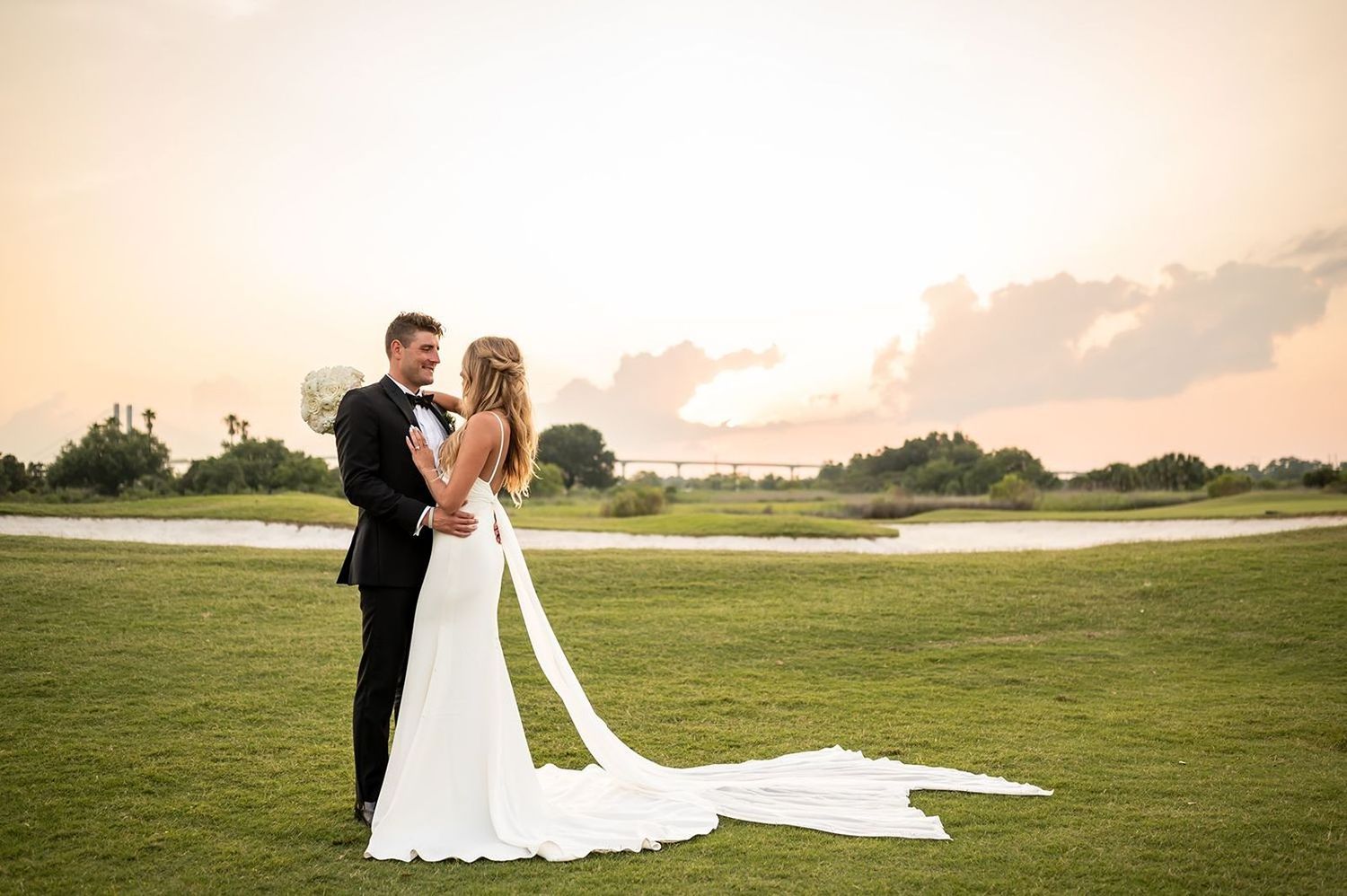 Bride & Groom portraits overlooking the harbor in Savannah