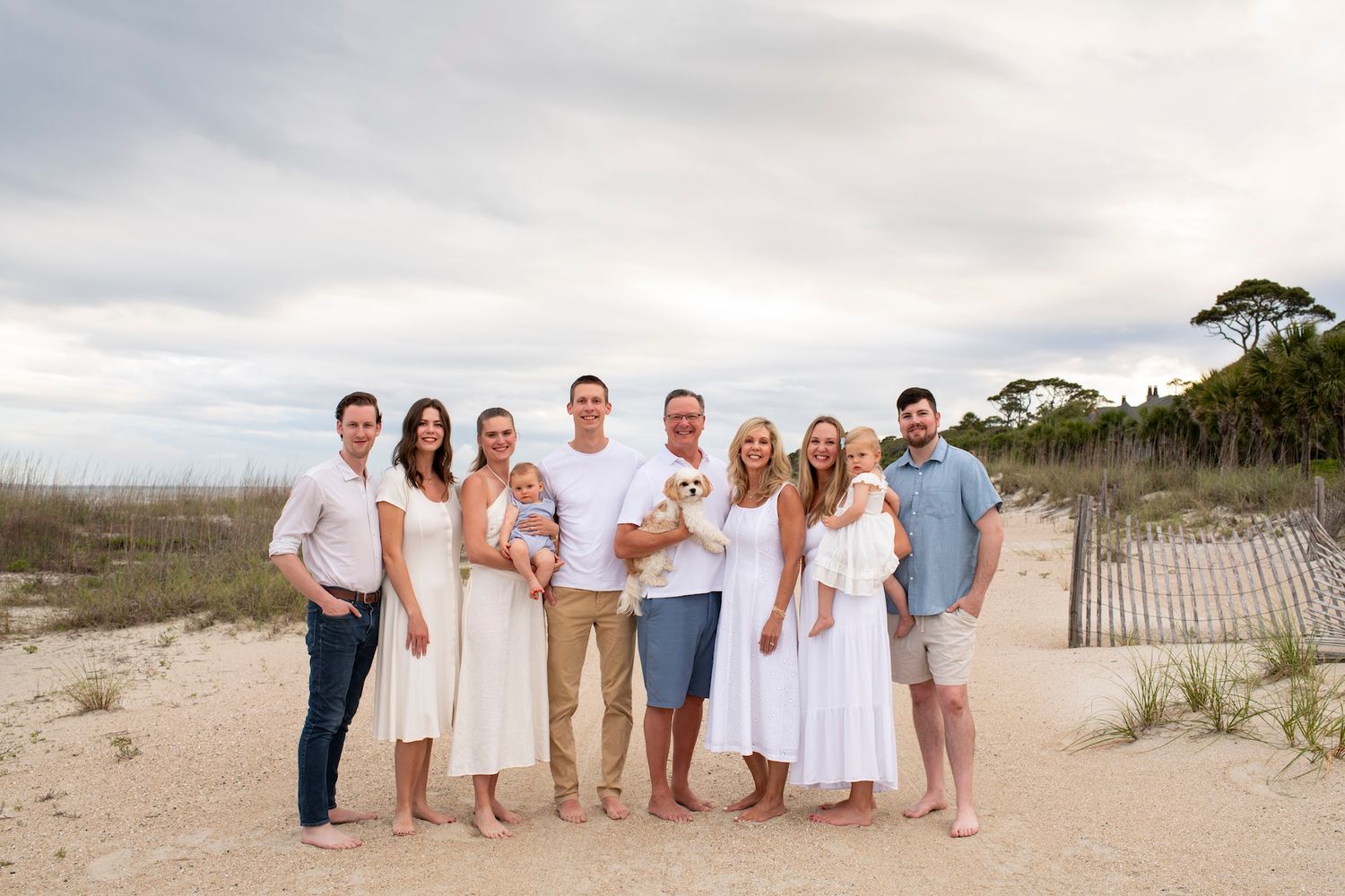 Large family group portrait on a sandy beach on Hilton Head.