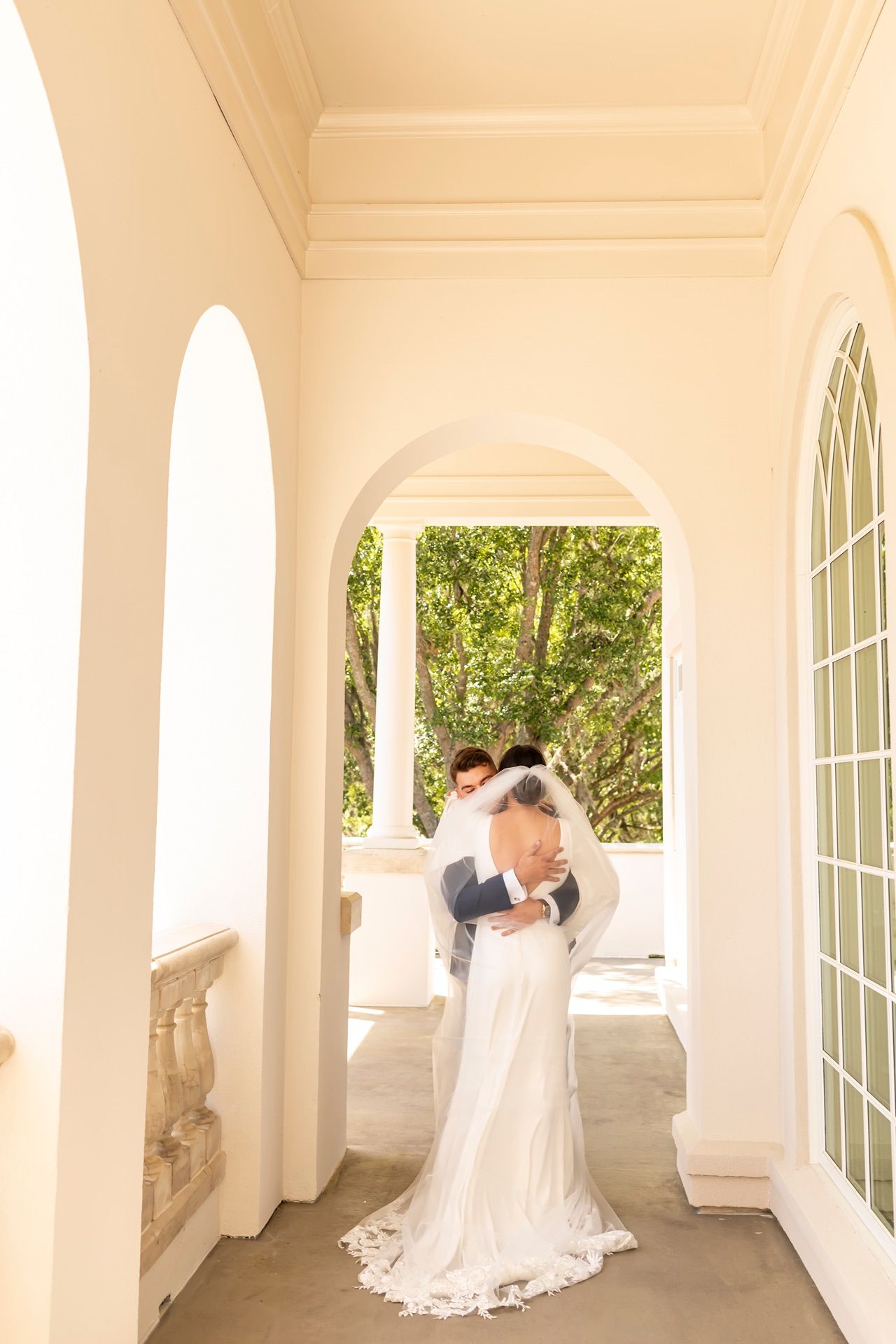 Savannah Country Club wedding first look on veranda