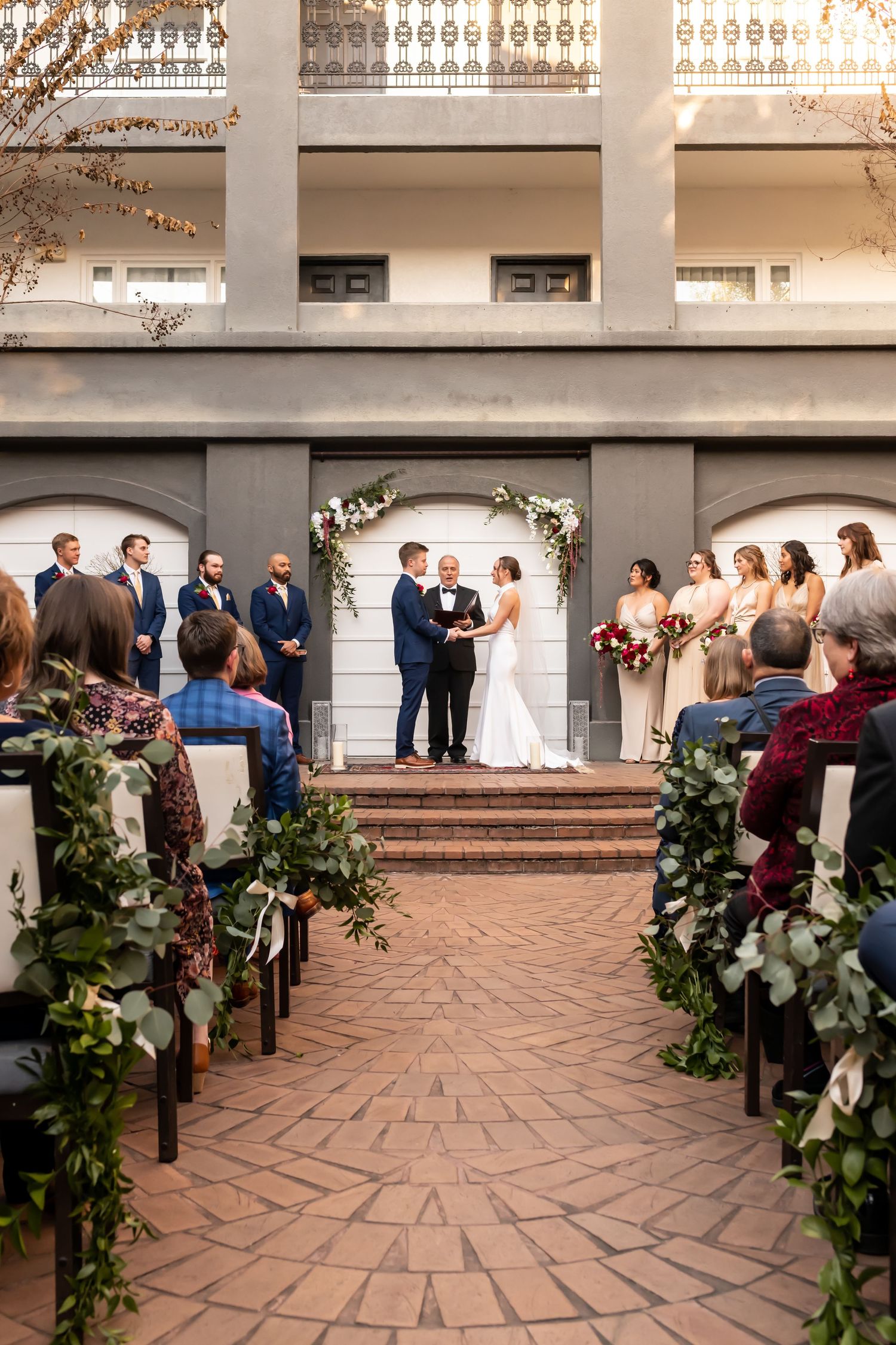 Courtyard wedding ceremony at Kimpton Brice Hotel Wedding in Savannah, Georgia.