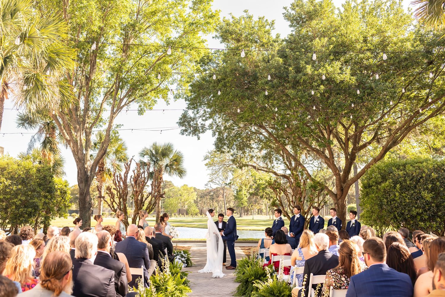 Savannah Country Club wedding ceremony in courtyard