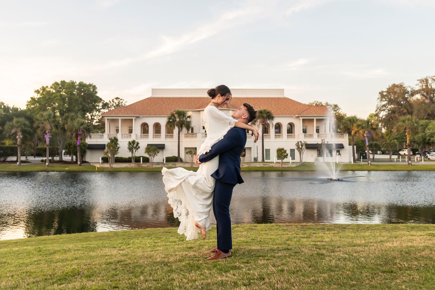 Savannah Country Club wedding portraits by the pond