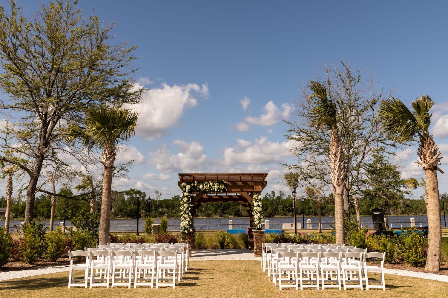 Waterfront wedding ceremony at Thompson Savannah hotel.