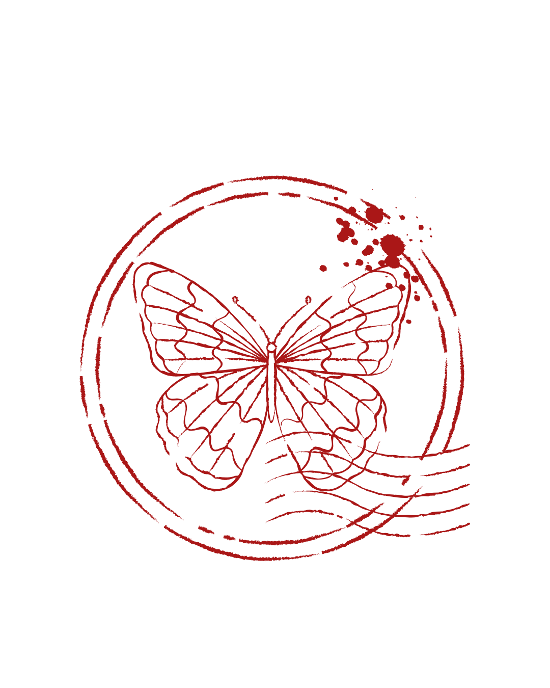 Delicate red line drawings of butterflies arranged in a horizontal pattern create an elegant decorative border design.