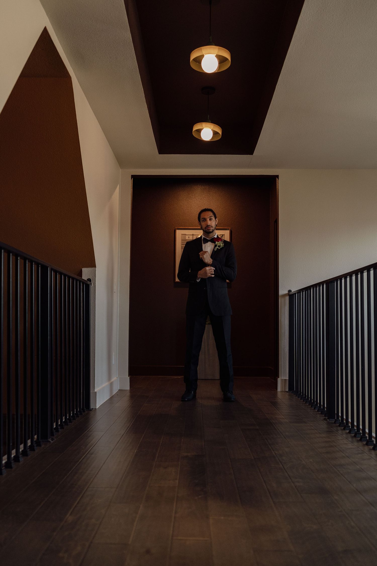 Artistic hallway shots featuring dramatic lighting and architectural elements.