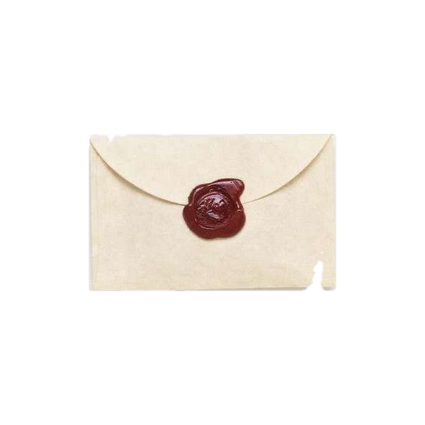 Vintage cream envelope sealed with a dark red wax seal, isolated on white background.