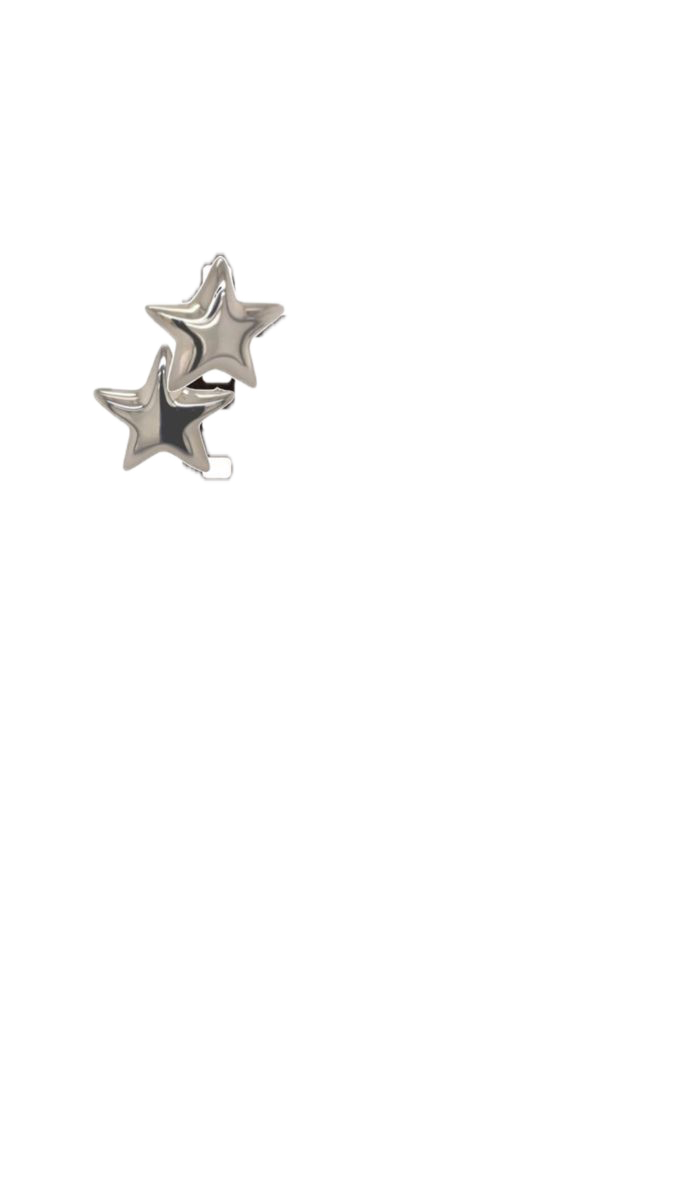 Silver double star stud earring featuring two polished metallic stars of different sizes clustered together.