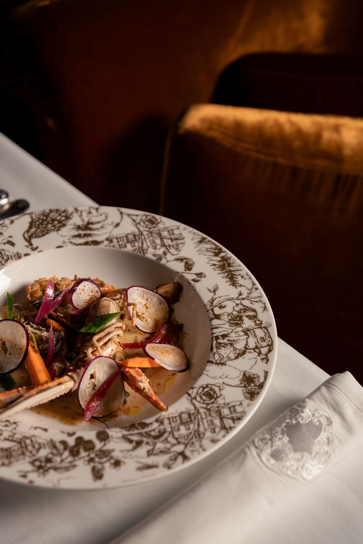 Roasted langoustines served at Félicie restaurant in Maison Maubreuil