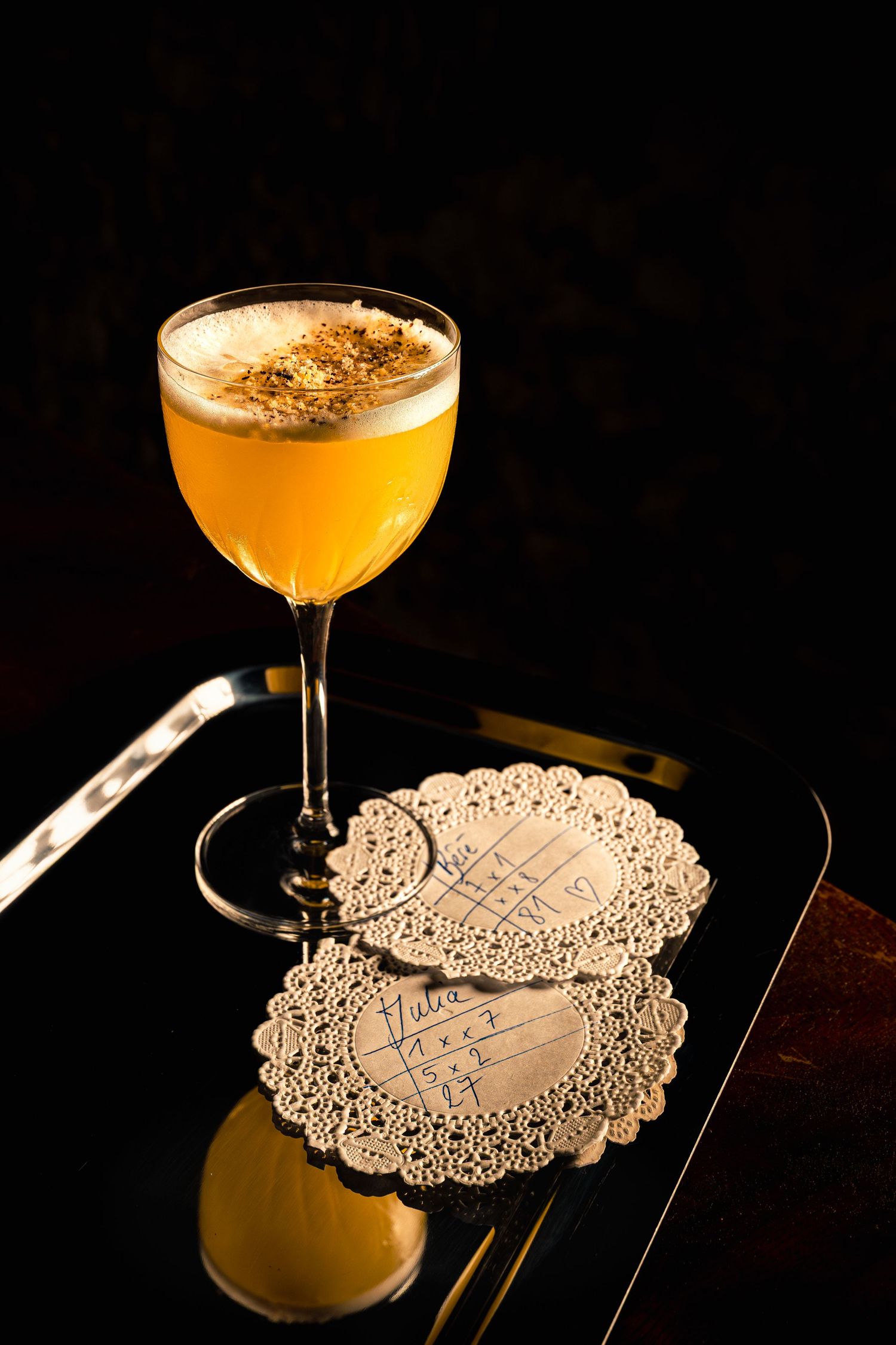 Passion fruit cocktail served at Le Distrait cocktail bar in Paris