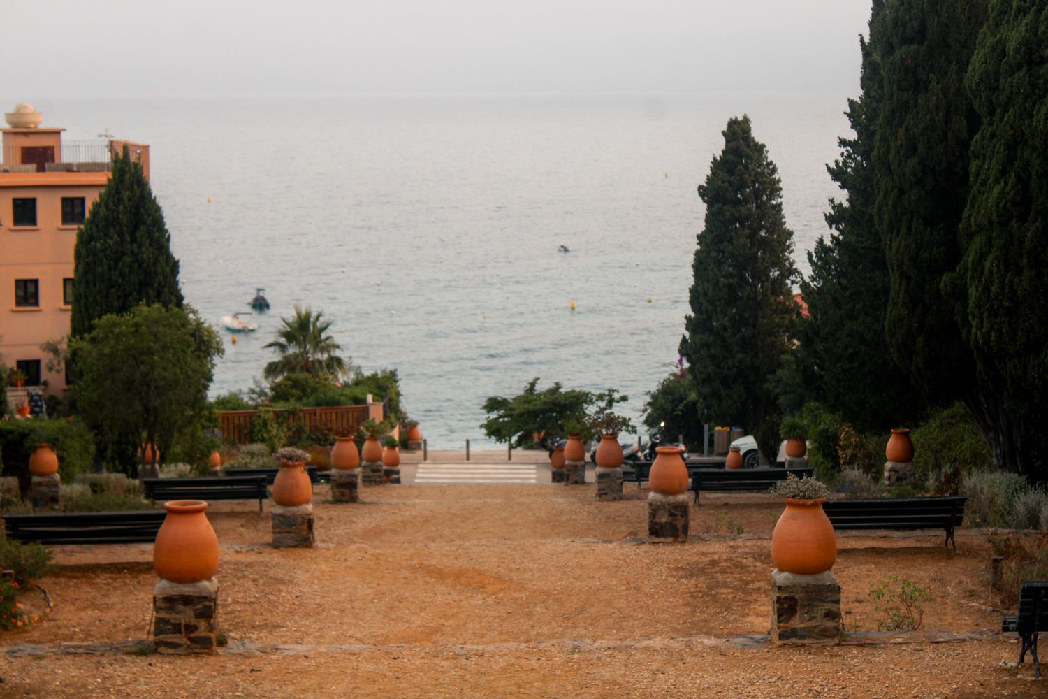 Garden pathway overlooking the sea in Saint-Tropez, South of France