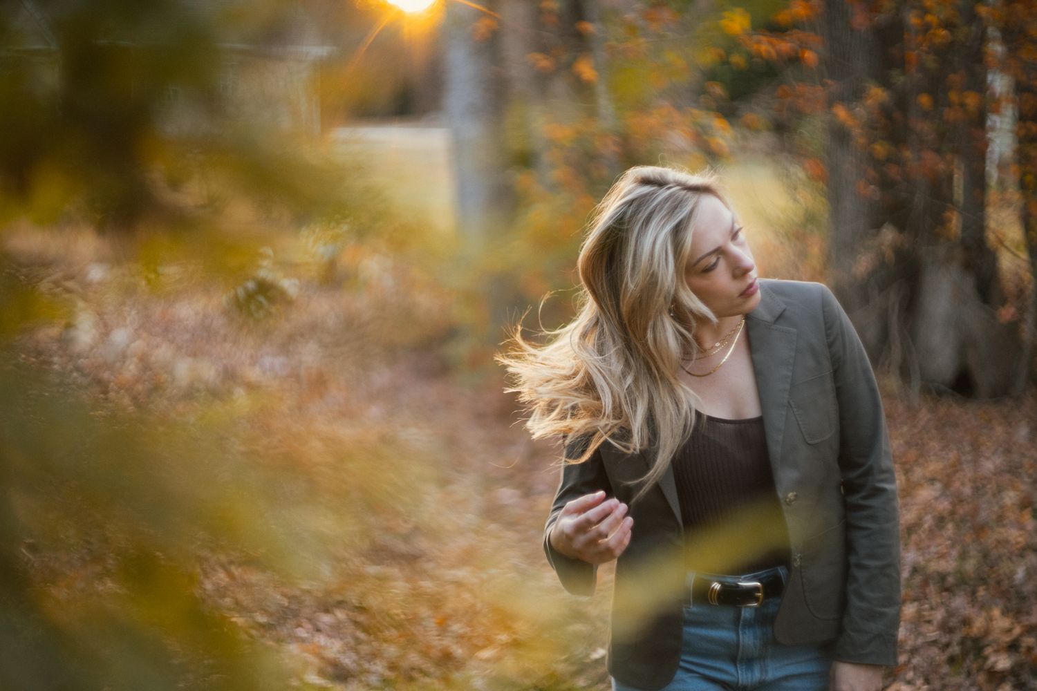Multiple autumn outdoor shots with golden sunlight filtering through fall foliage.
