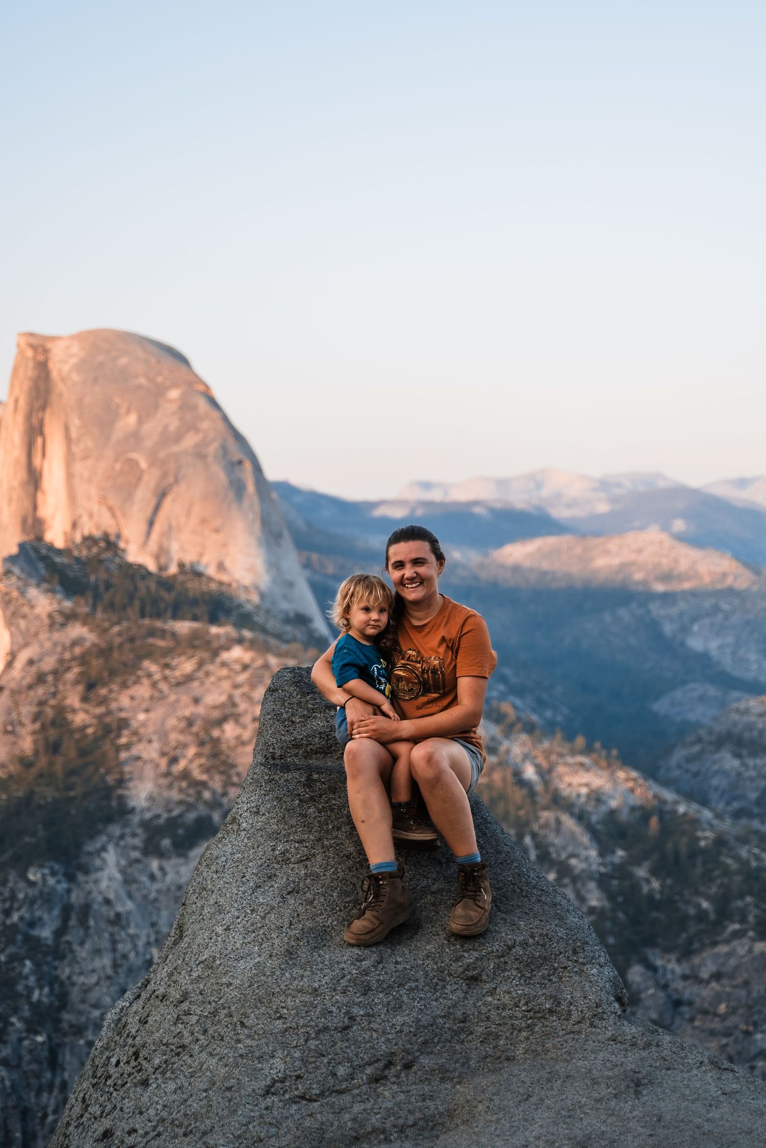 Breathtaking sunset view from Glacier Point overlooking Half Dome in Yosemite National Park.