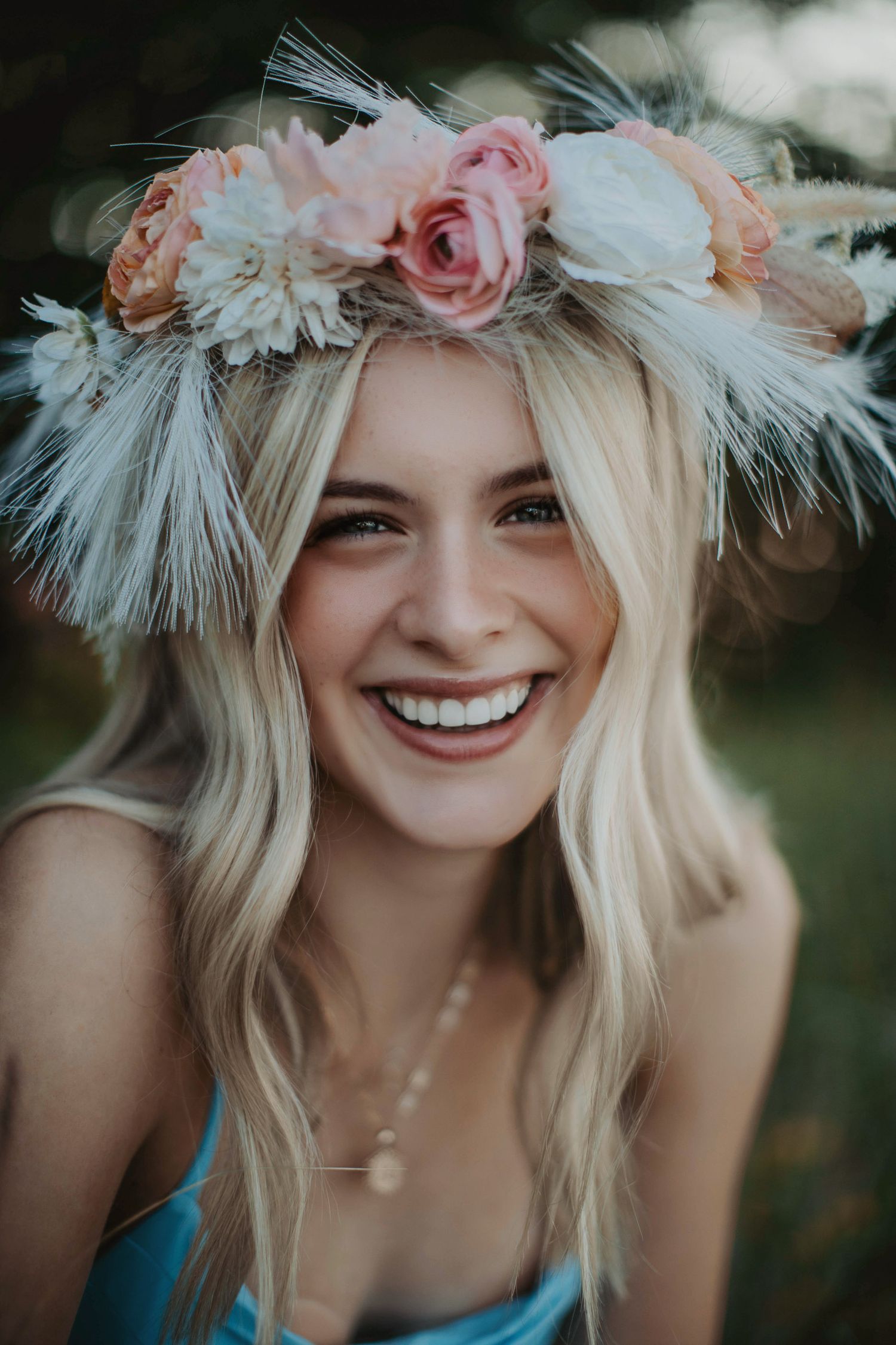 high school senior portraits girl floral headpiece at the beach Marquette mi, Escanaba, NYC, Green Bay the best senior photographer