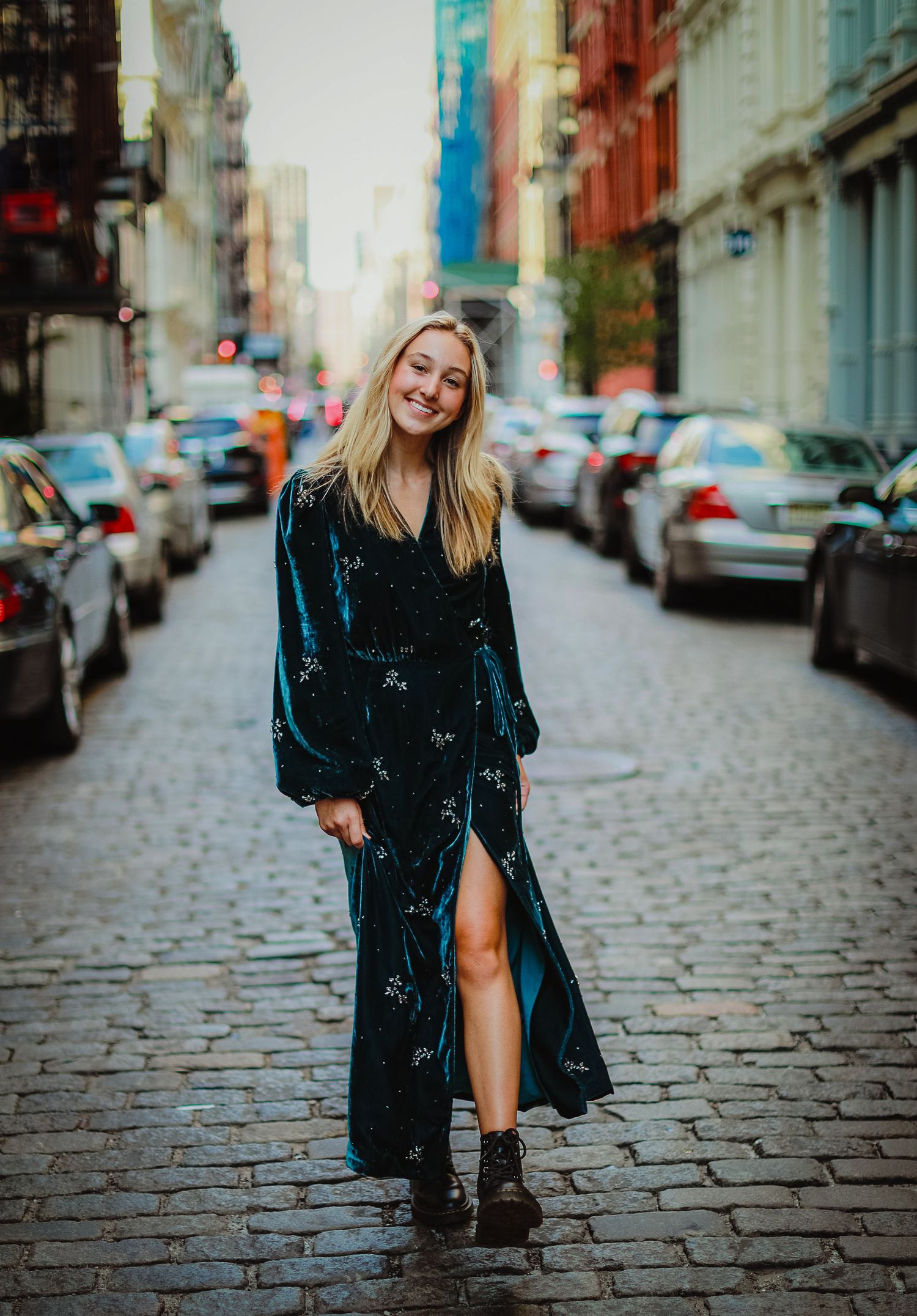 High School senior posing on an alley in the West Village in New York City.