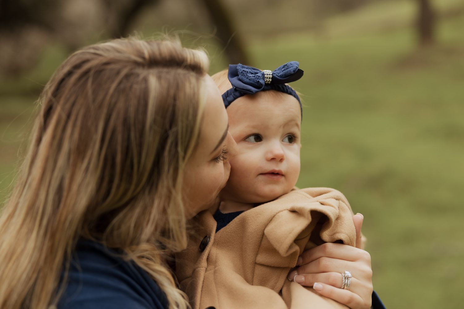 Mother and child share tender moments outdoors in a series of candid photographs.