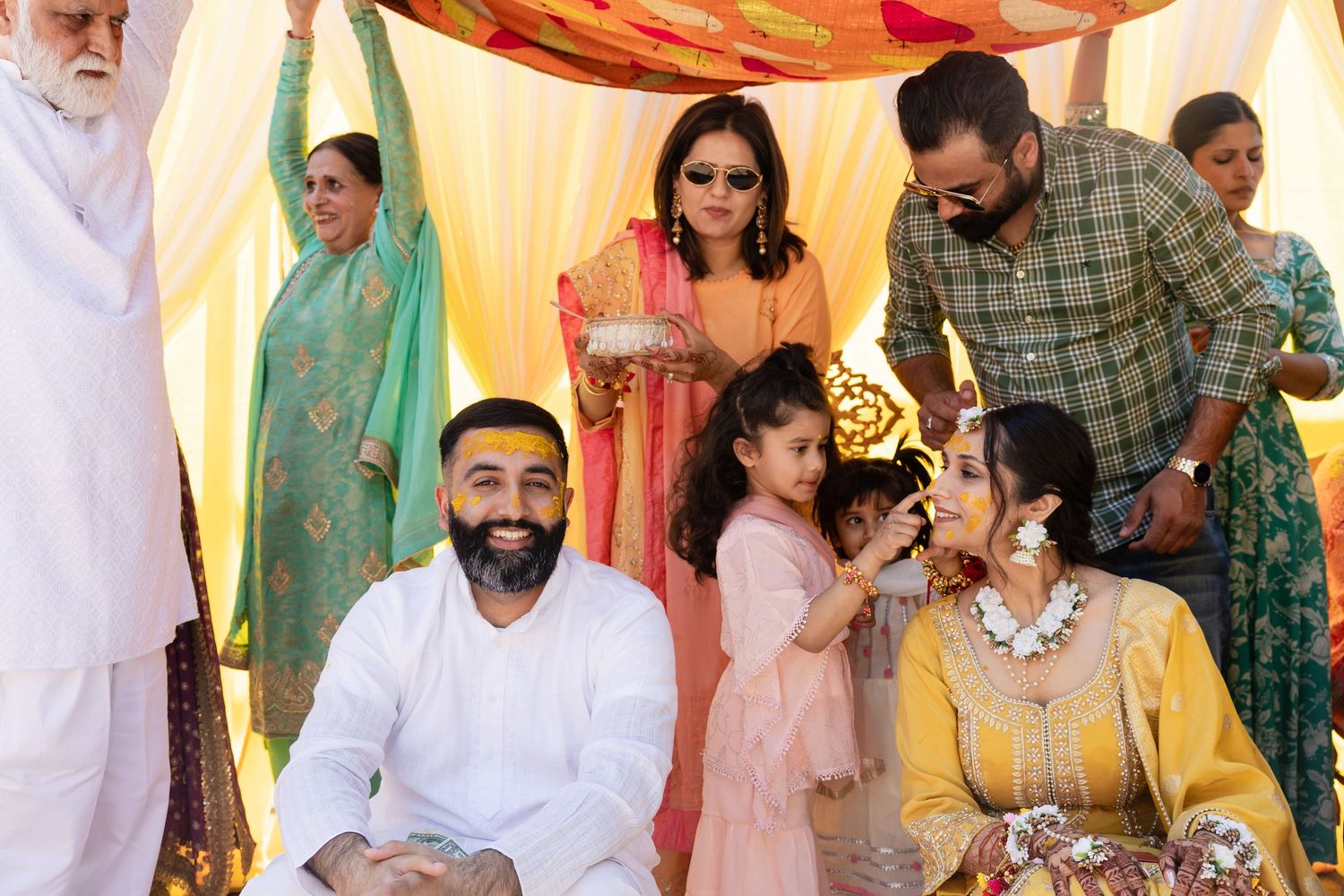 A collage of traditional Indian wedding ceremony scenes with colorful decorations and attire.