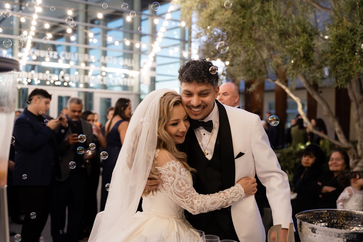 Couple shares romantic dance moves during their wedding reception celebration.