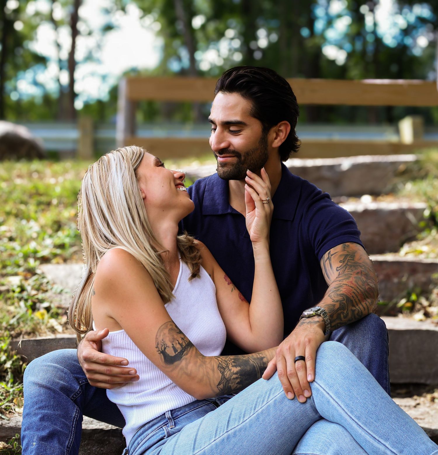 Husband and wife together in a park