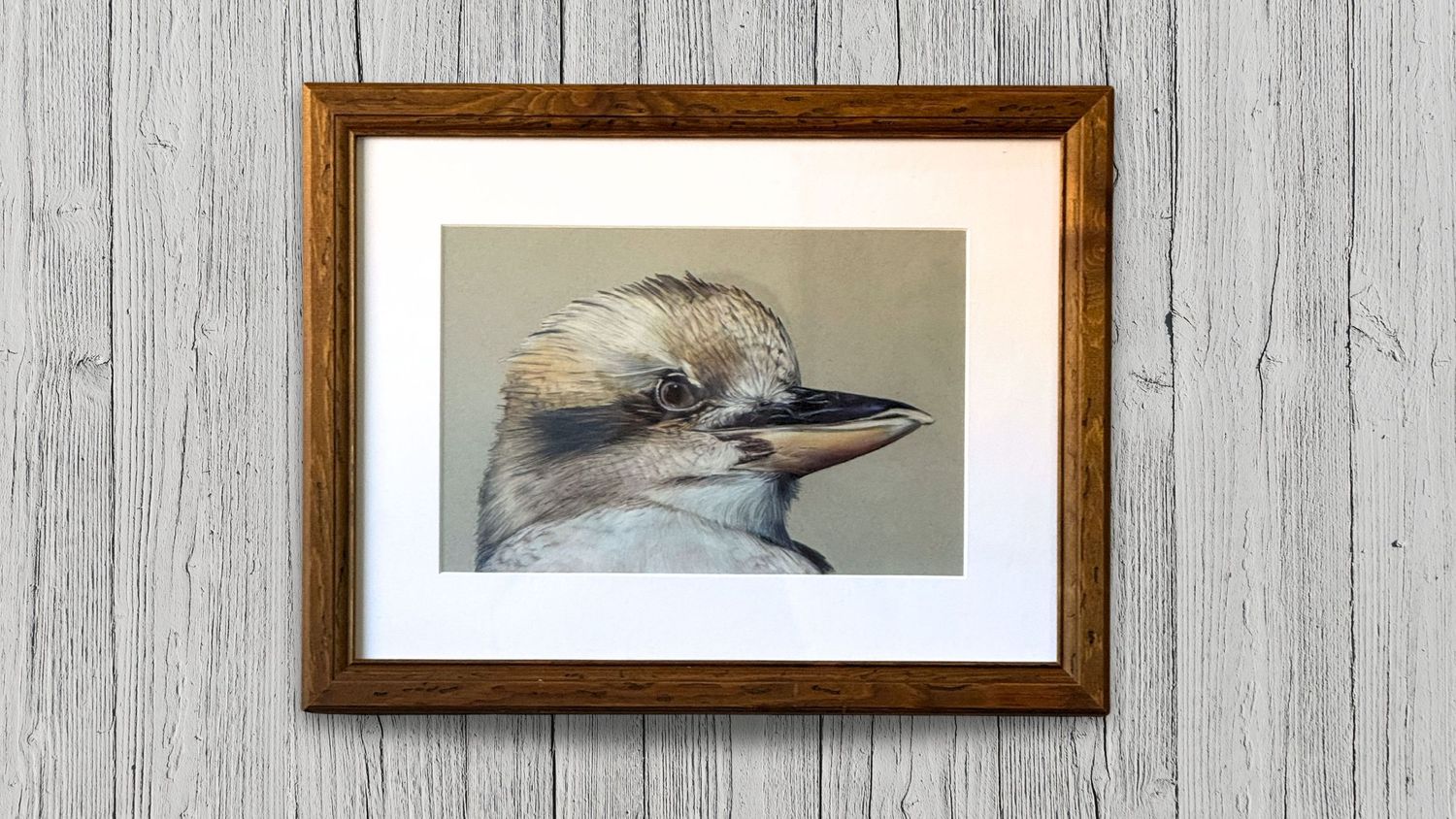 Completed artwork by landscape and wildlife artist, Katelizabeth. Kookaburra by Caran d'Ache pencil.