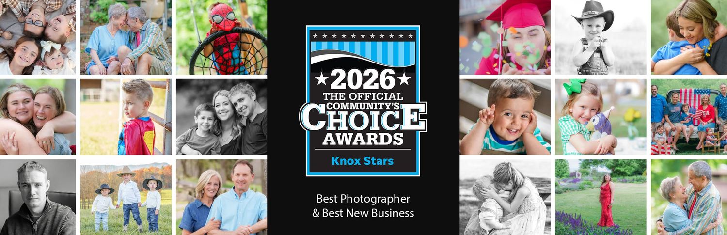 A 2026 Official Choice Awards banner for Best Photographer and Best New Business, surrounded by a collage of family and portrait photos.