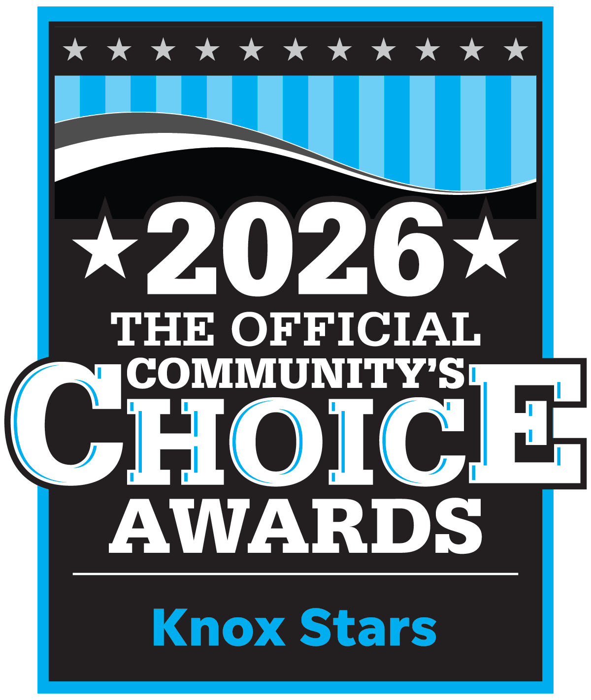 2026 Official Community's Choice Awards badge for Knox Stars with blue and black design.