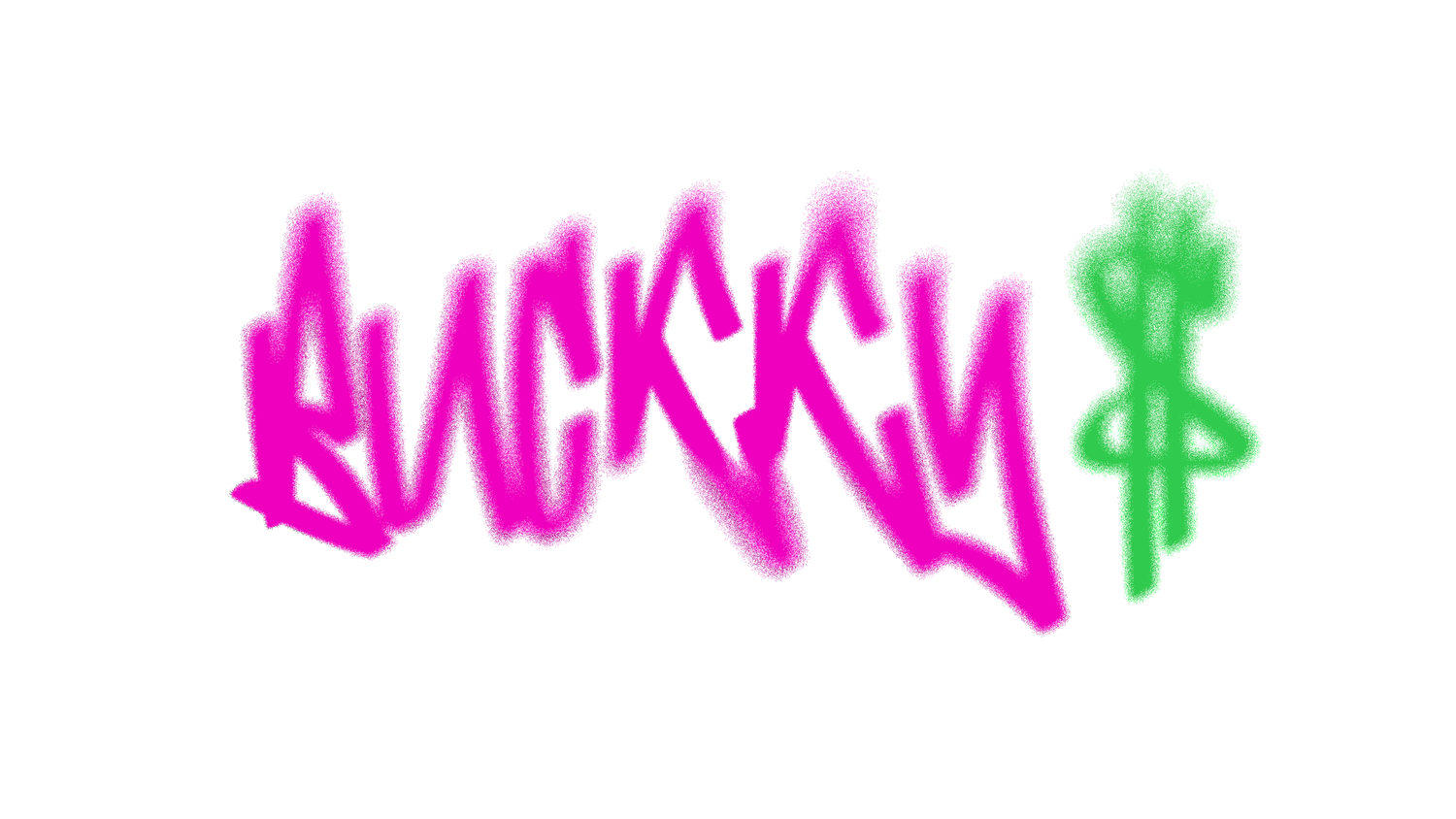 Bright pink and green graffiti text on black background.