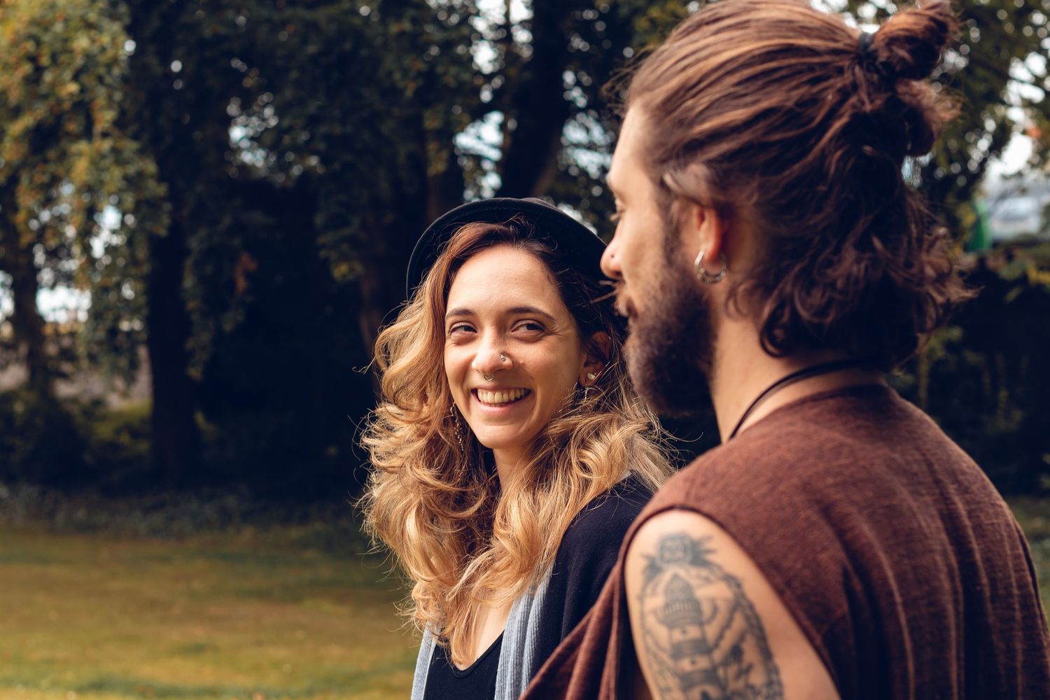 Couple smiling and posing outdoors in Galway