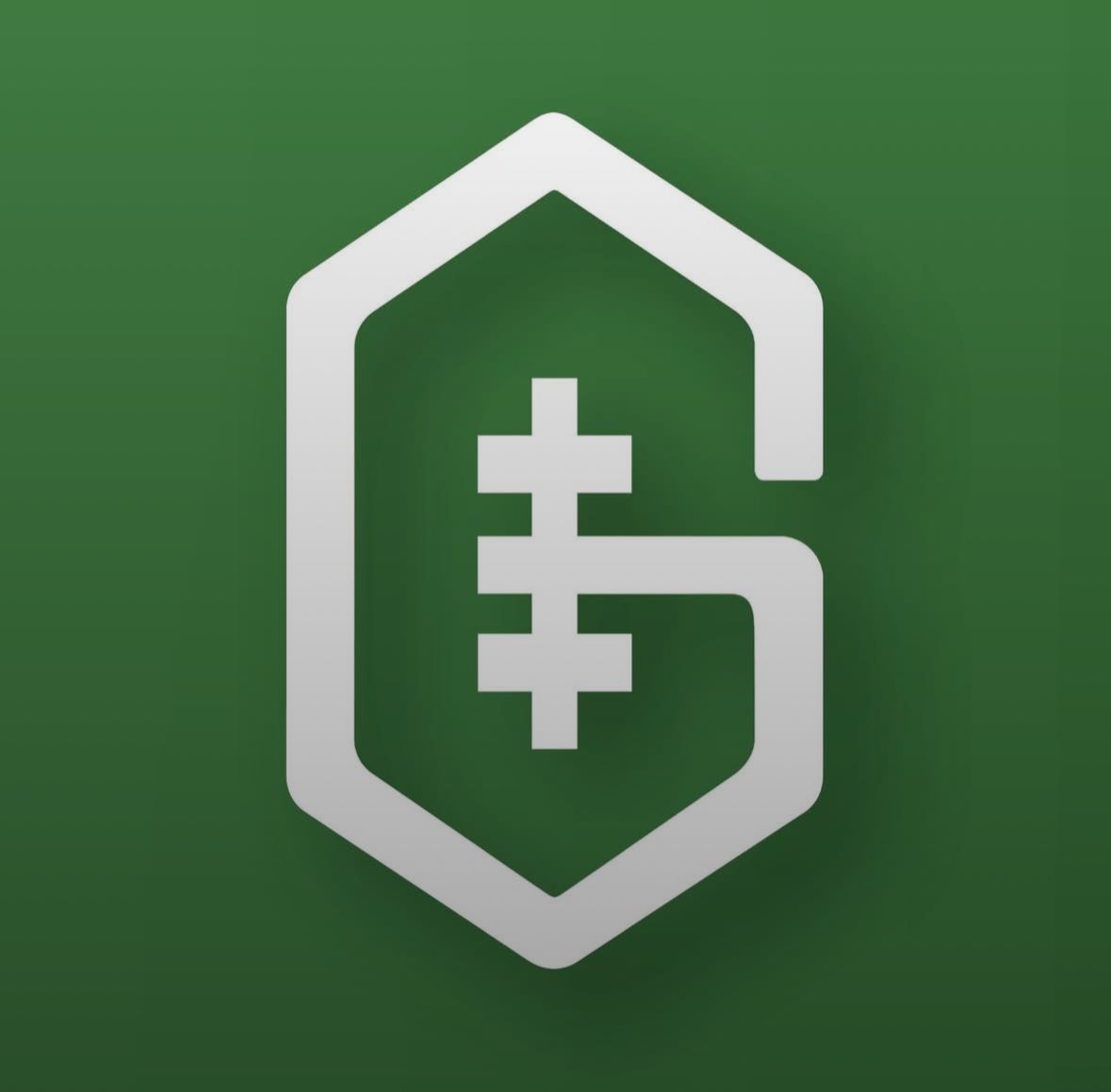 Green hexagon logo with a stylized letter G and football icon, representing a fantasy football app or brand.