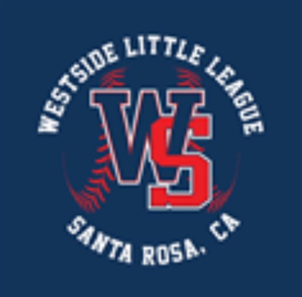Westside Little League Santa Rosa CA logo with WS initials on baseball graphic in red white and blue.