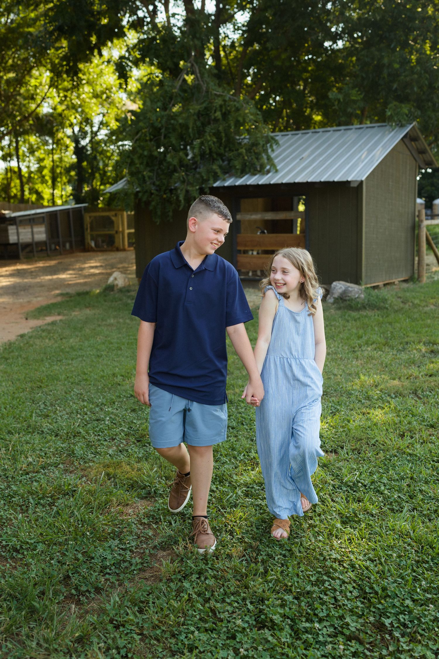 Sibling portrait session outdoors in Garner NC