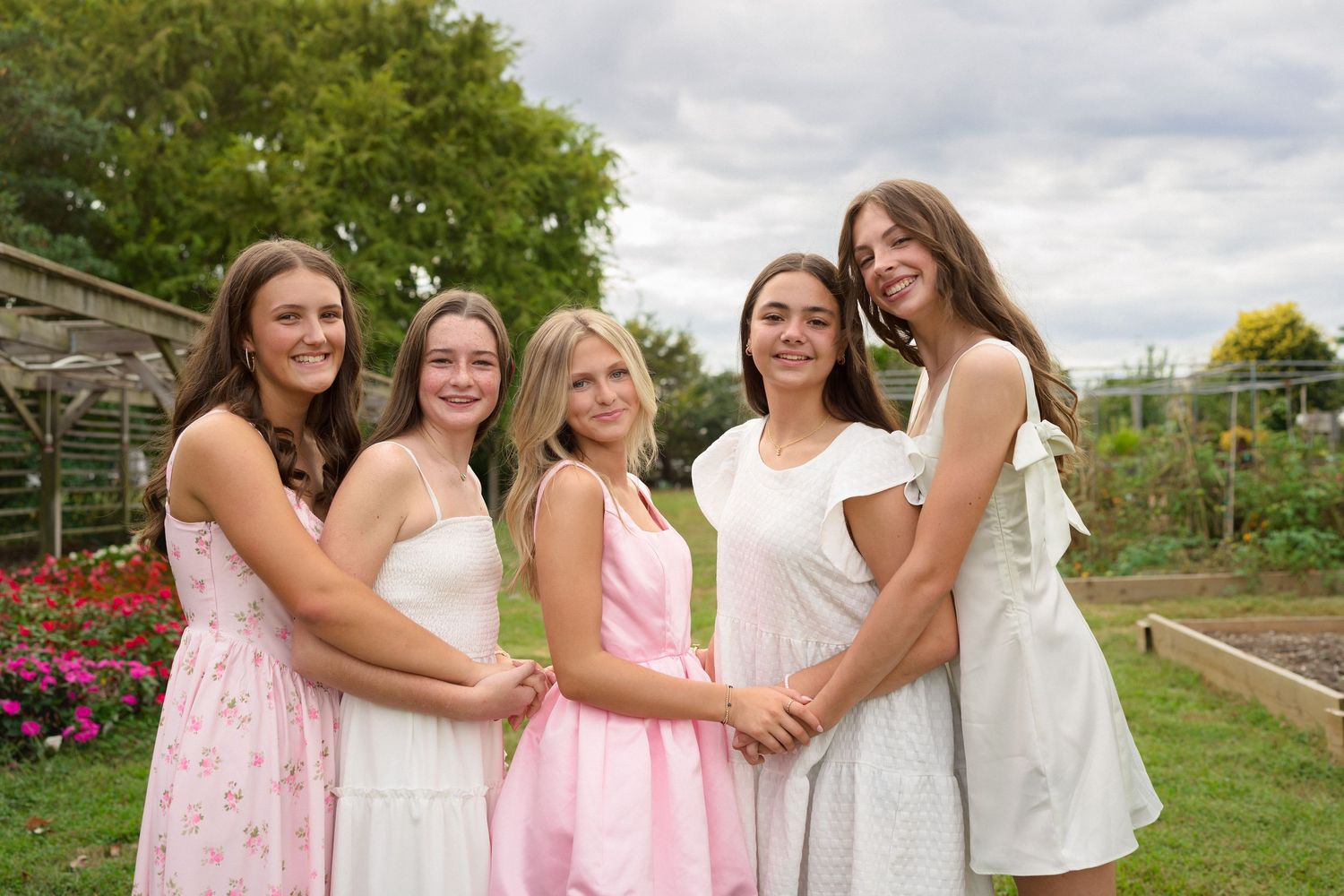 Group birthday photo session at JC Raulston Arboretum in Raleigh NC