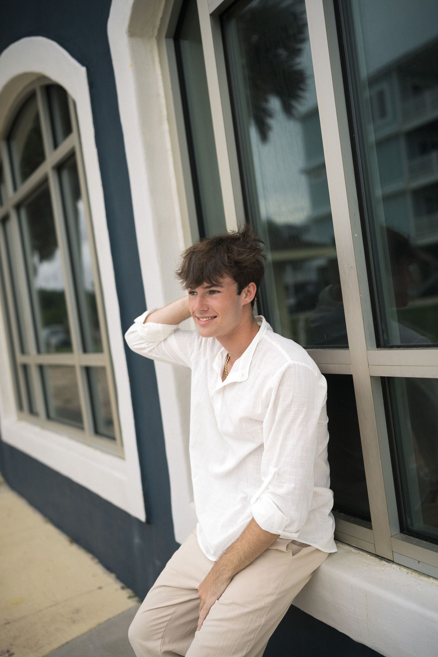 High school senior guy portrait at Oak Island Beach in North Carolina