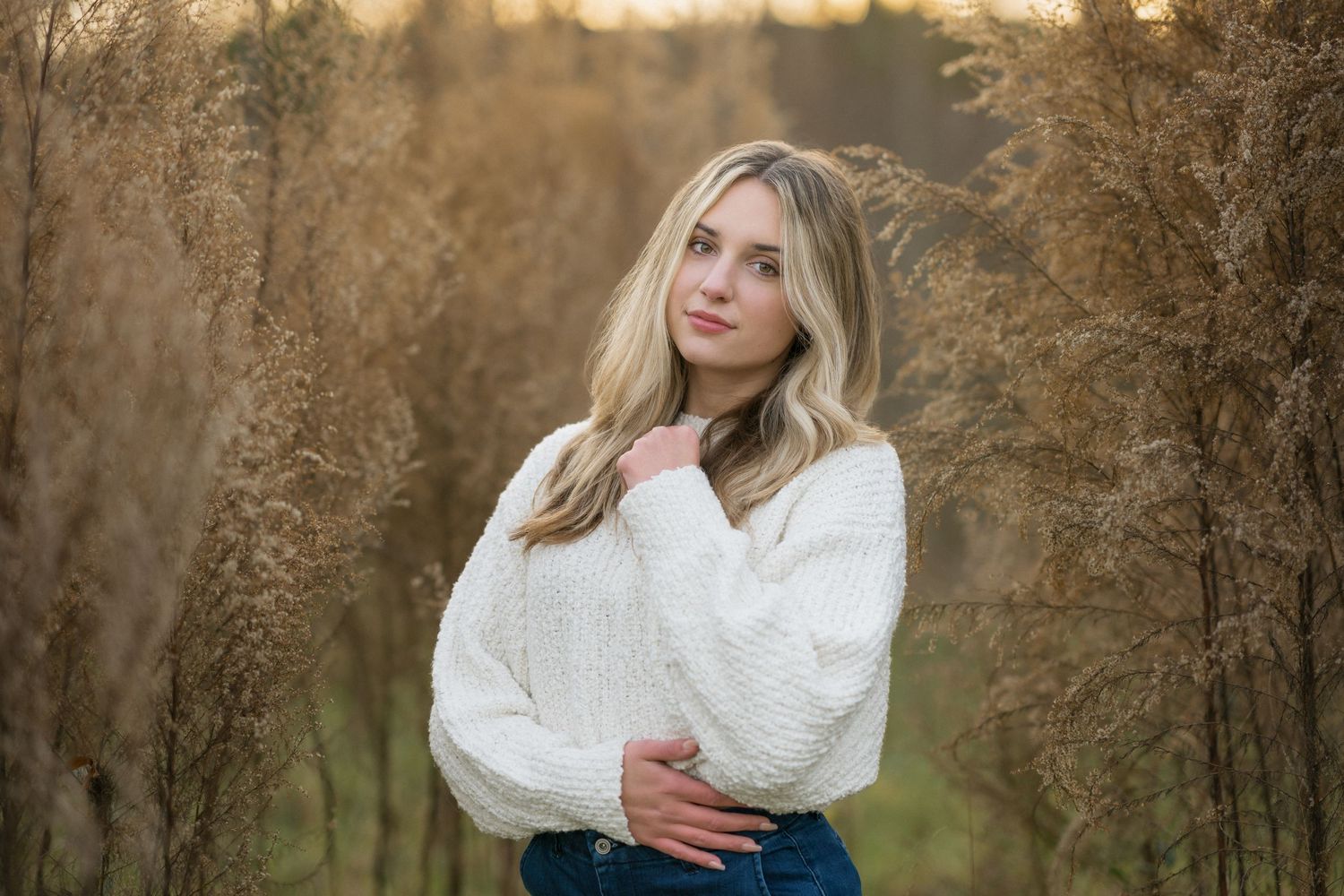 High school senior girl portrait at Sugg Farm in Raleigh, NC during winter