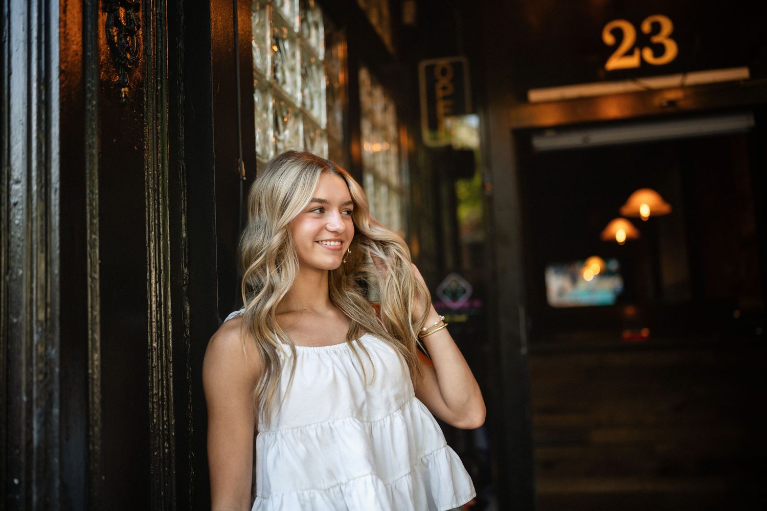 Sydney's senior portrait at a local business in downtown Wilmington, NC
