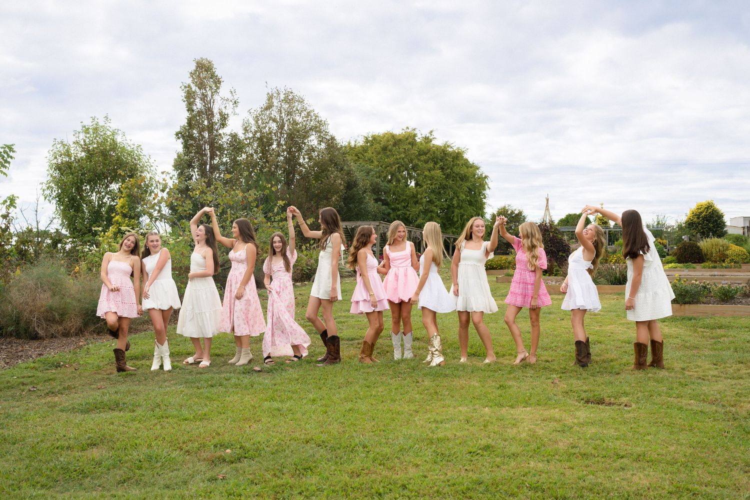 Group birthday photo session at JC Raulston Arboretum in Raleigh NC
