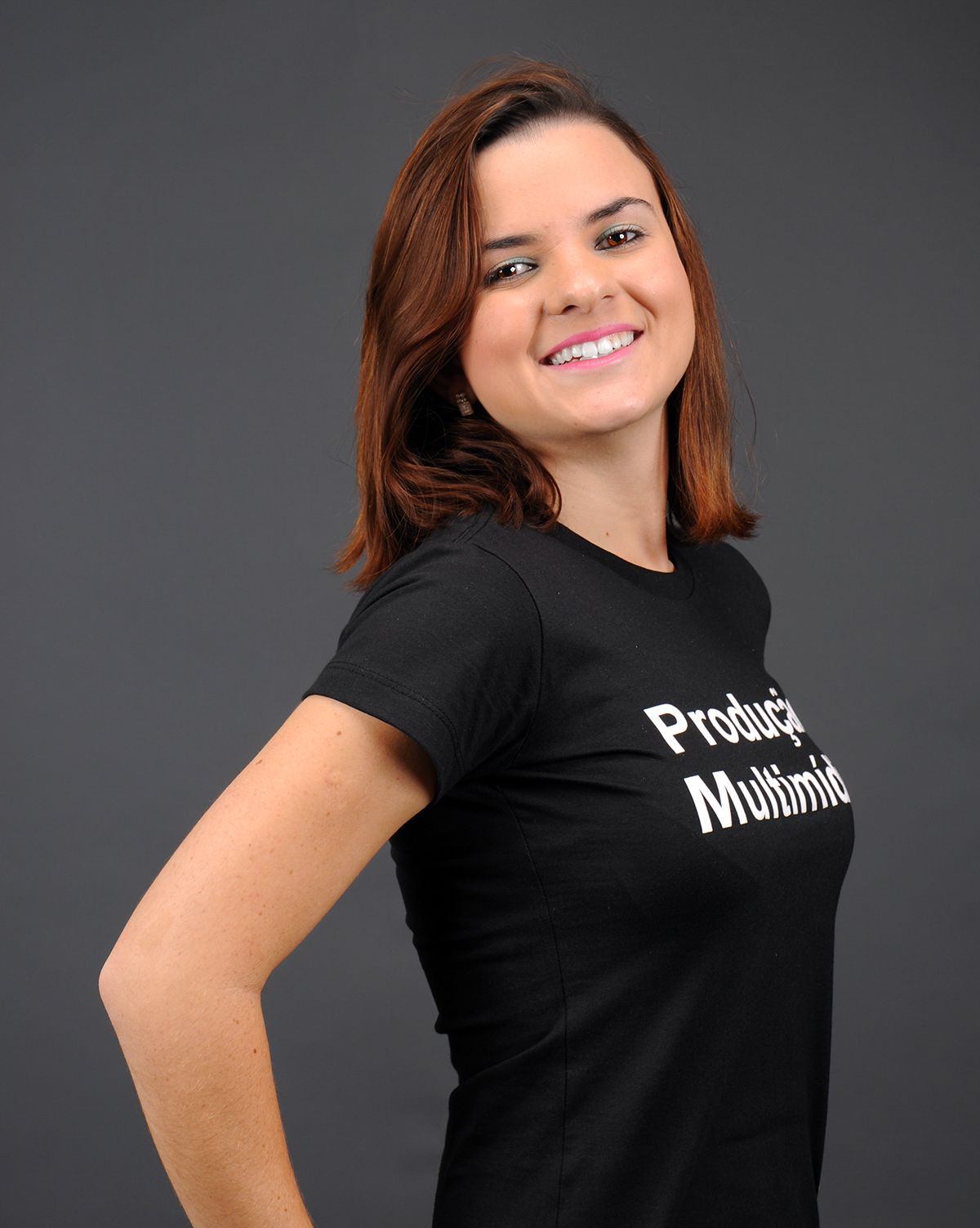 Joyce in a black t-shirt with the text 