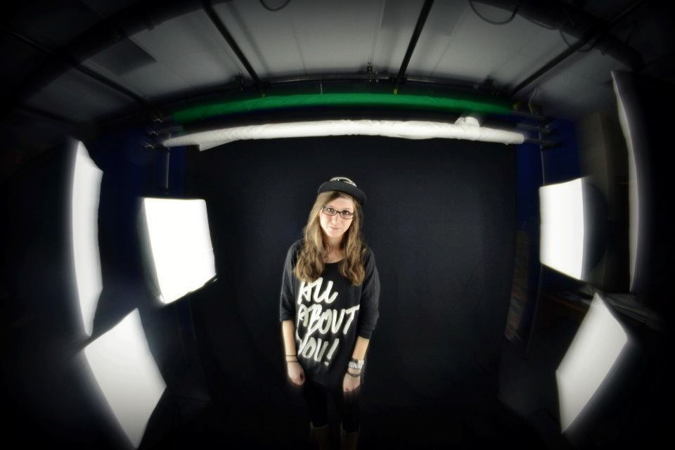 A series of seven dark fisheye lens photos showing someone inside a car at night with dramatic lighting effects.